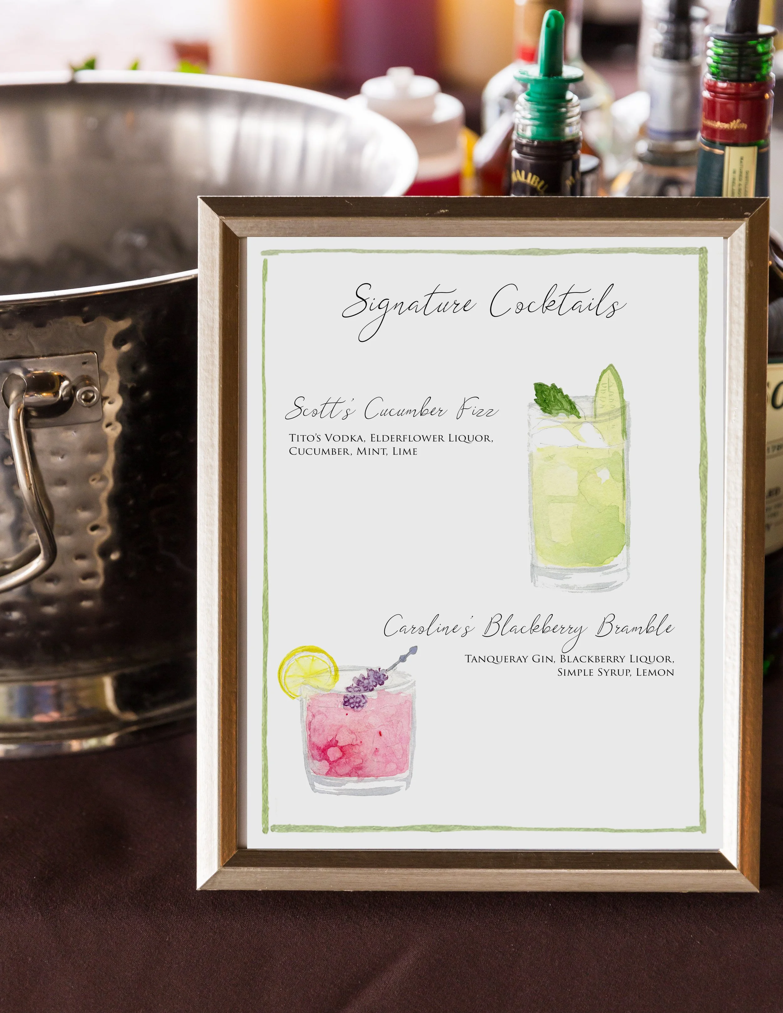 LAYOUT 7: Sign Title, Drink Image 1 right, Drink Title left, Drink Ingredients, Drink Image 2 left, Drink Title right, Drink Ingredients