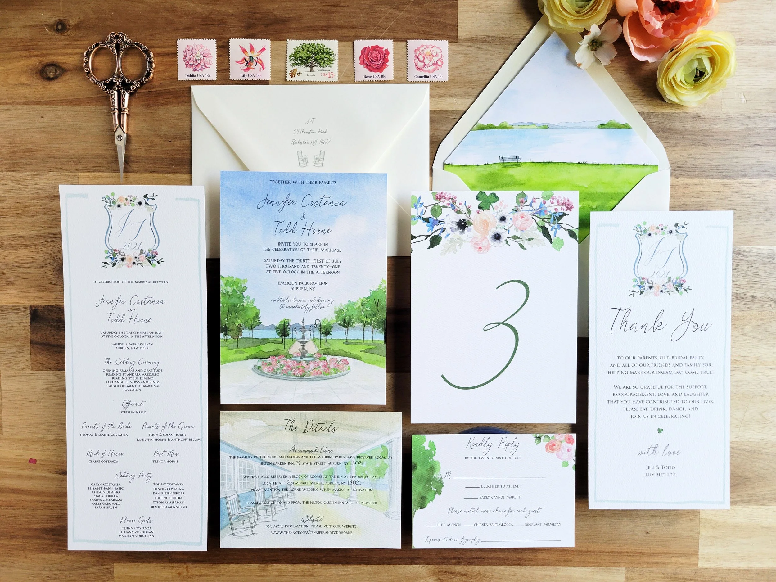 Emerson Park Pavilion Auburn NY Wedding Invitation Set by Tying the Knots Wedding Studio 6