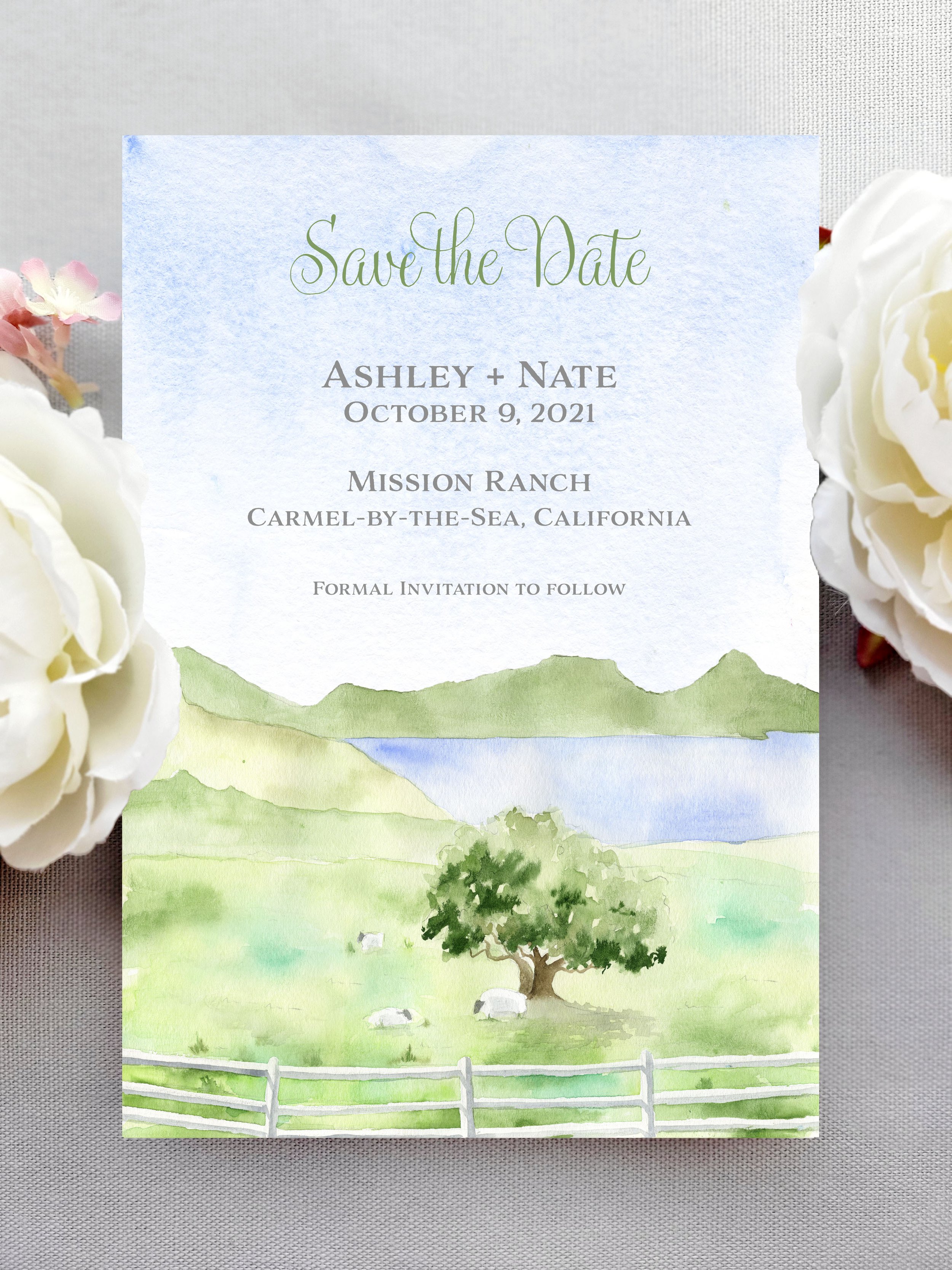 Watercolor Save the Dates Mission Ranch by Tying the Knots