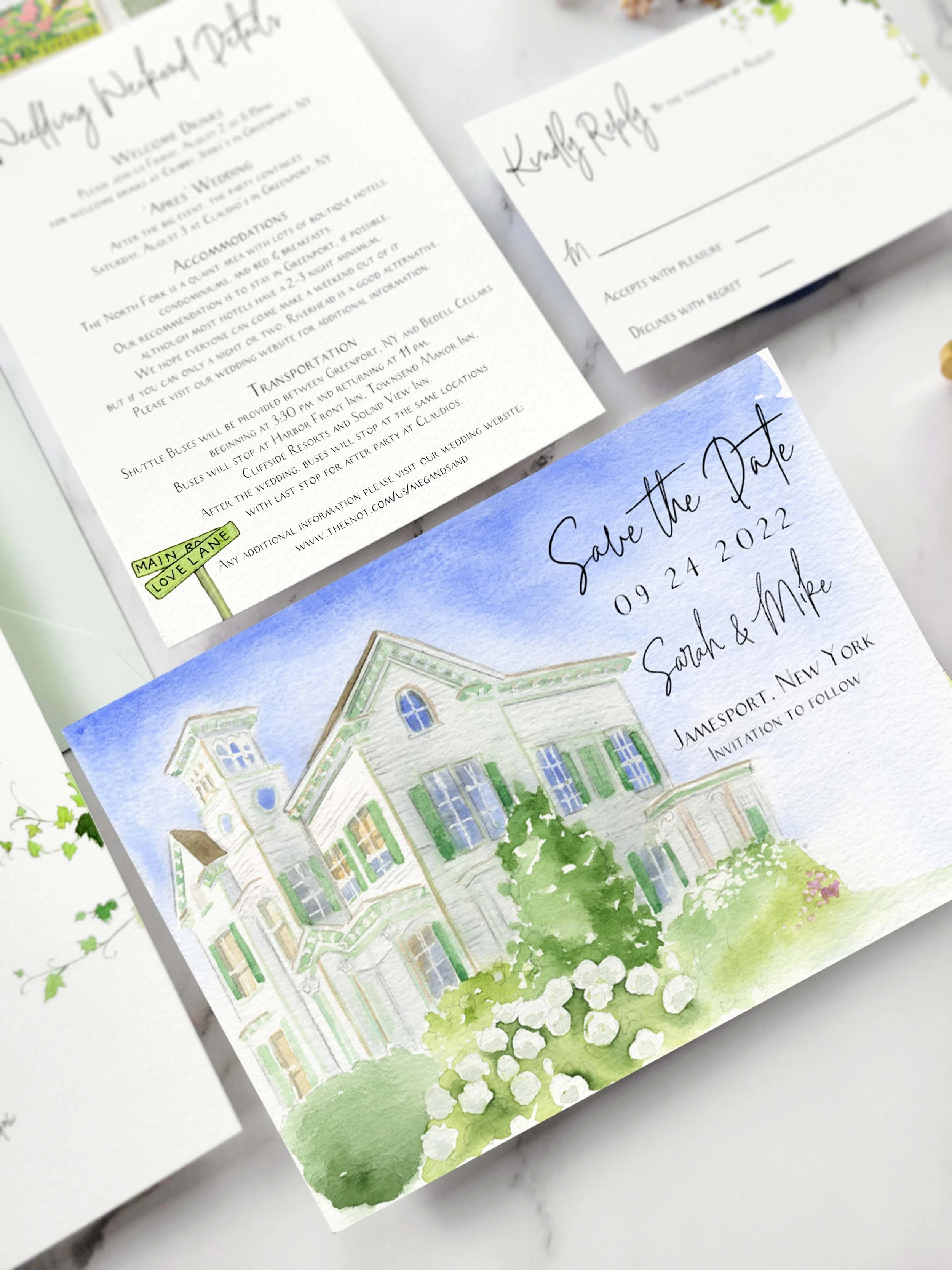Jedediah Hawkins Inn Wedding Invitation Set featuring vineyard wedding theme by Tying the Knots Wedding Studio 2