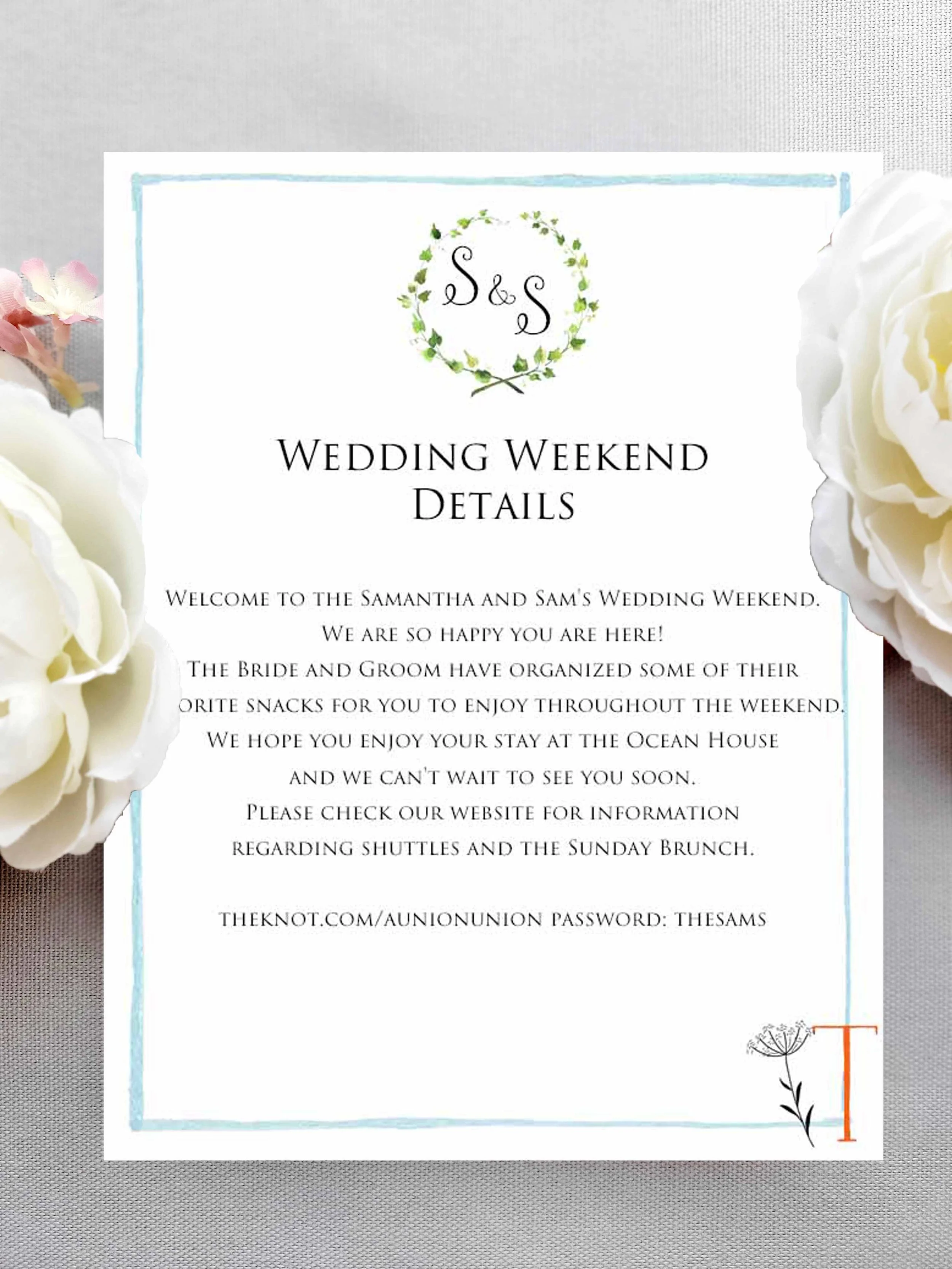 Cranes Estate Castle Hill Welcome note by Tying the Knots Wedding Studio