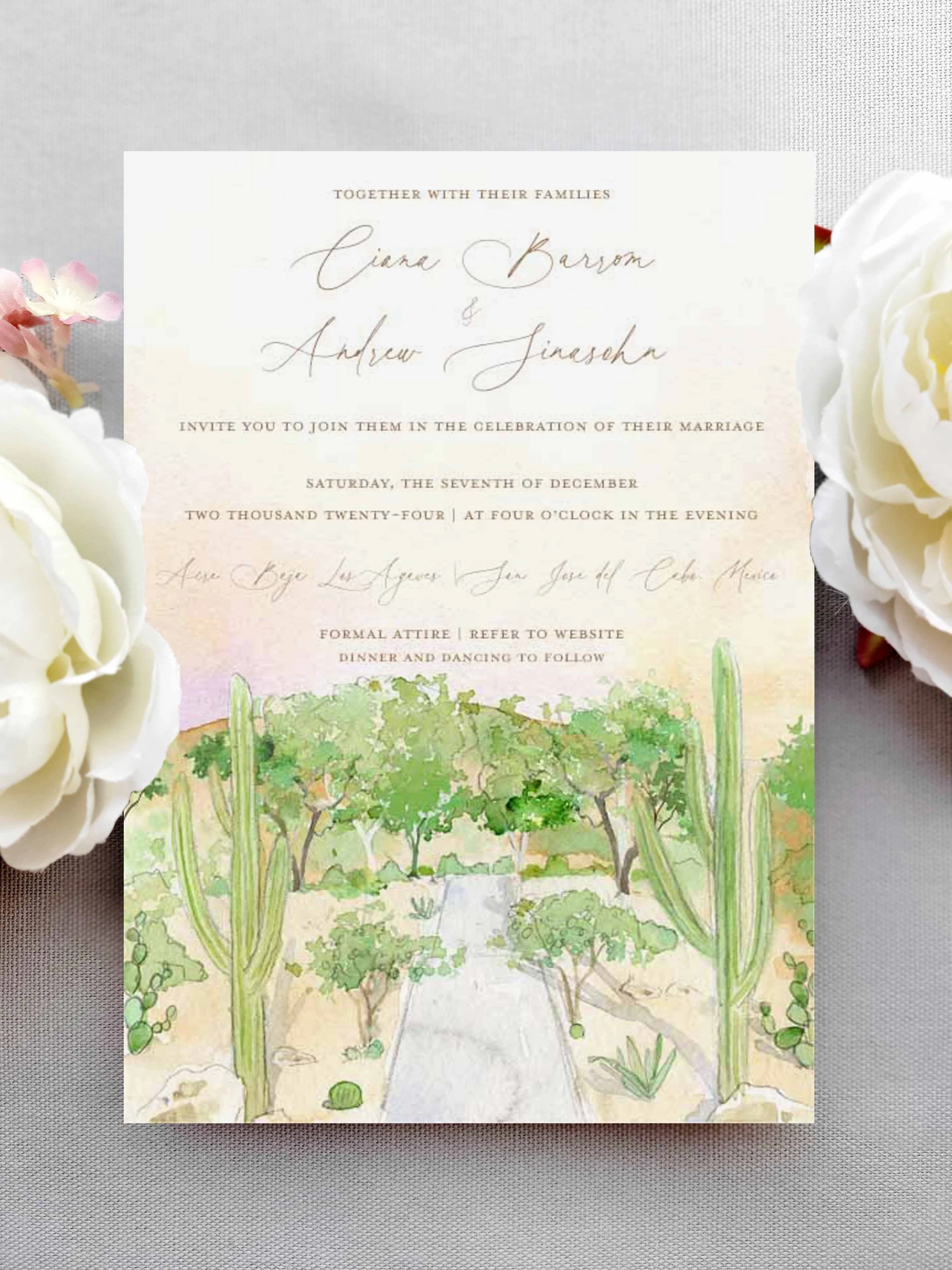 Acre Resort San Jose Del Cabo wedding invitations by Tying the Knots Studio 2