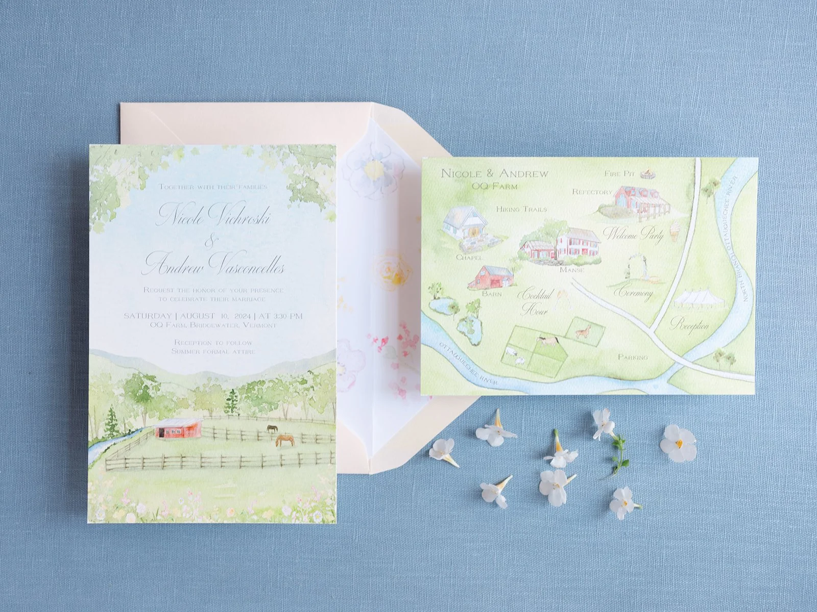 OQ Farm Vermont wedding invitations customizable by Tying the Knots Wedding Studio 1