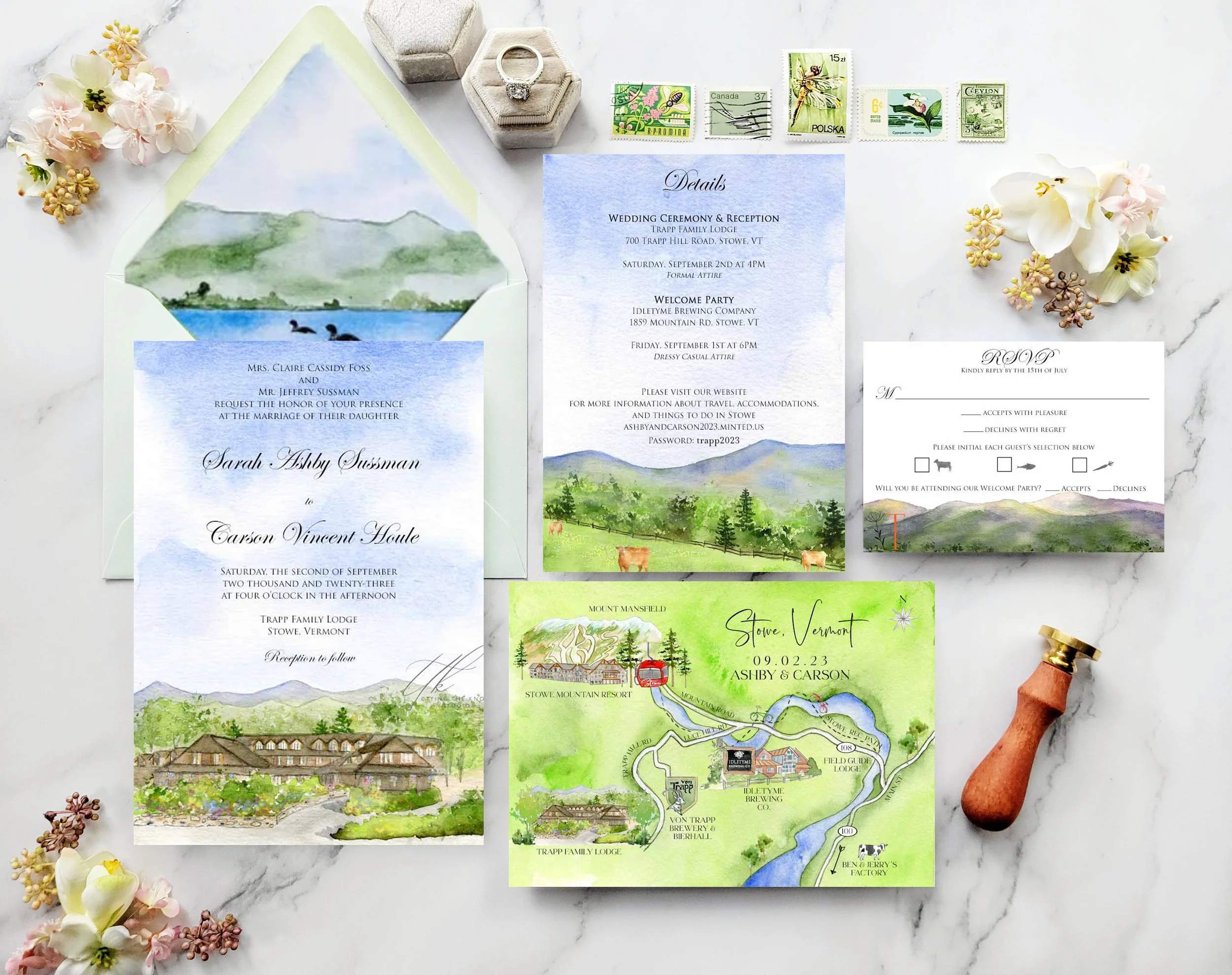 Trapp Family Lodge Stowe Vermont Wedding Invitations by Tying the Knots Wedding Studio 1