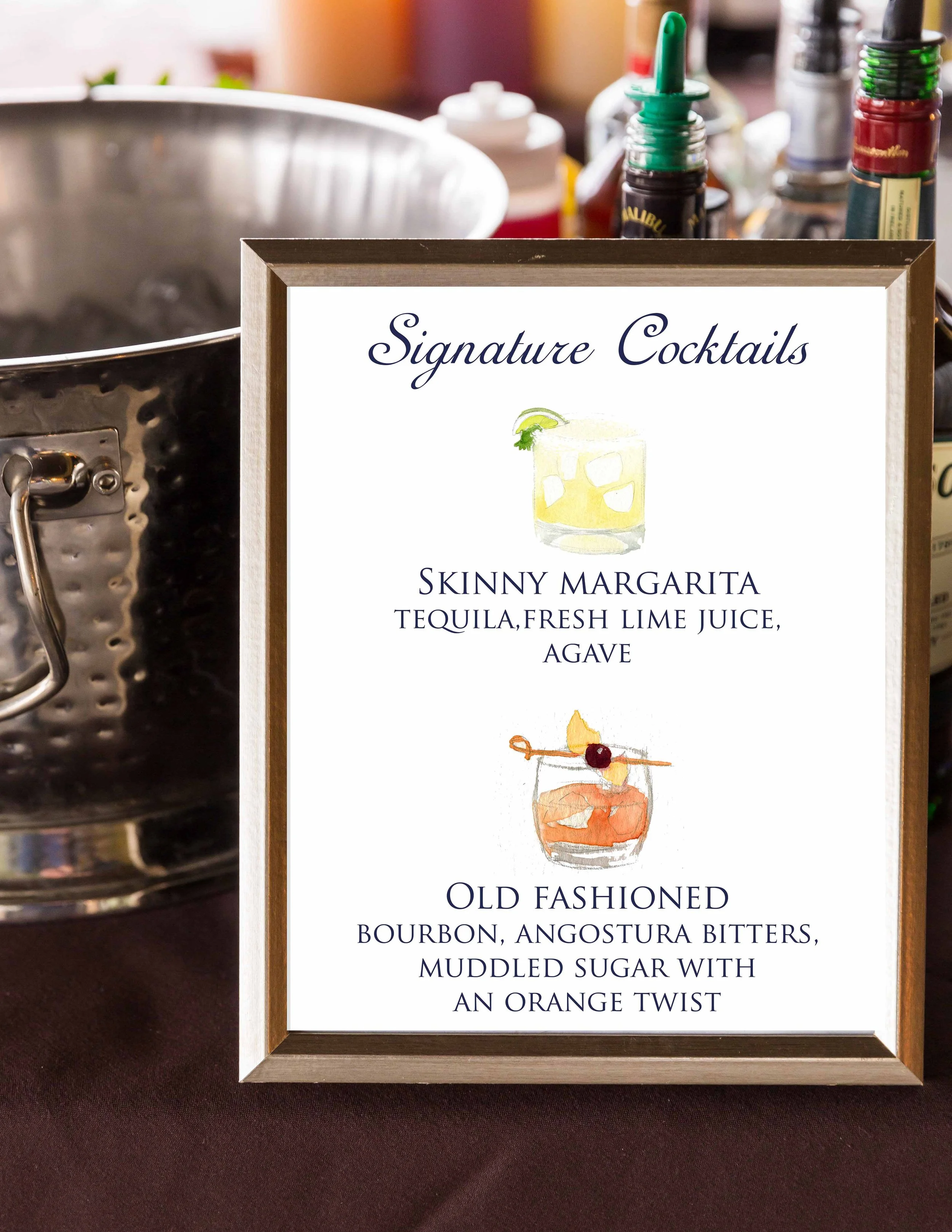 LAYOUT 10: Sign Title, Drink Image 1 centered, Drink Title centered, Drink Ingredients centered, Drink Image 2 centered Drink Title centered, Drink Ingredients centered