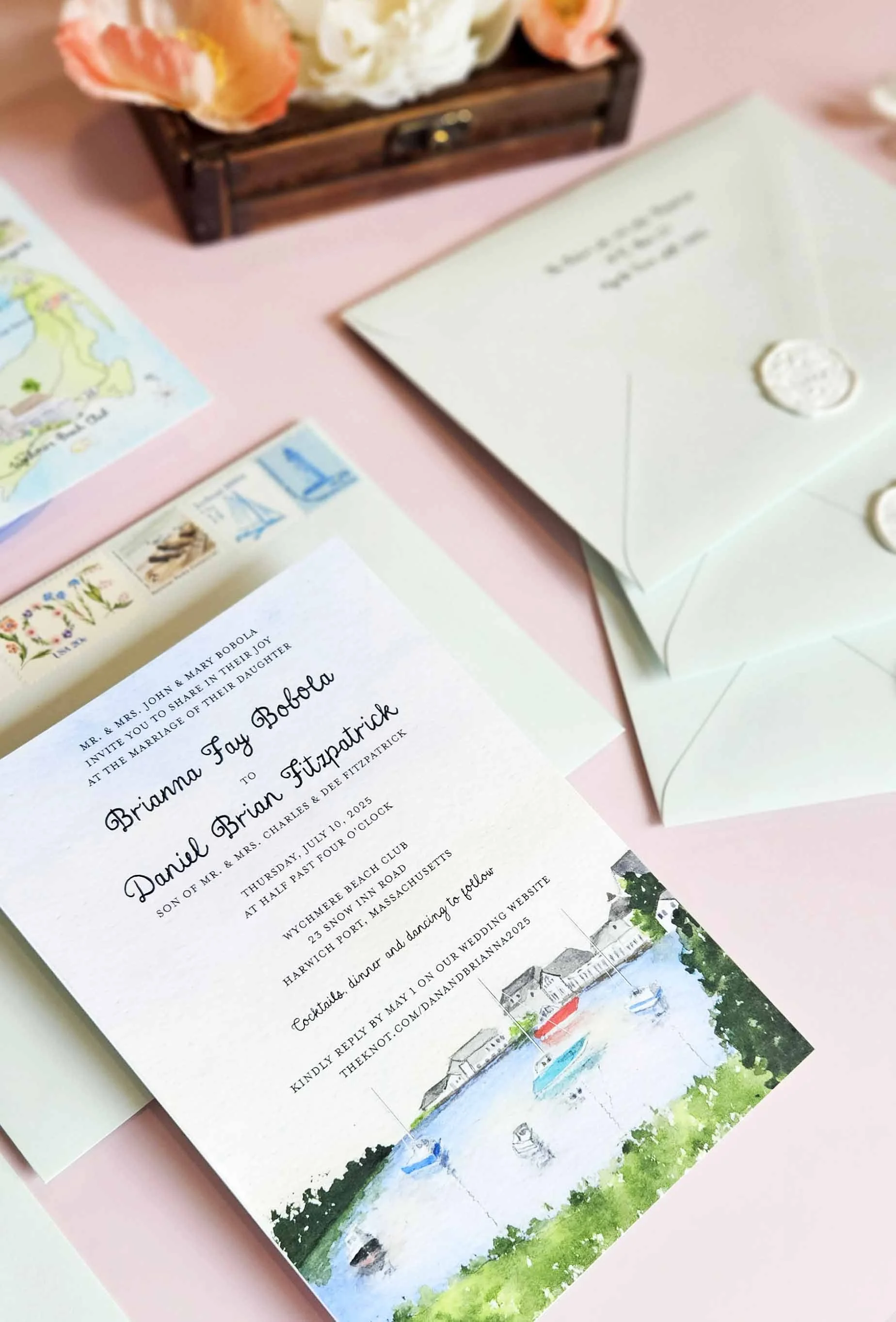 Wychmere Beach Club wedding invitations, featuring Harwich Port by Tying the Knots Studio 8