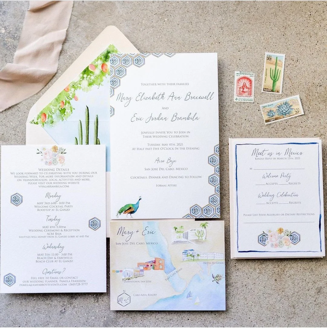 Acre Resort San Jose Del Cabo wedding invitations by Tying the Knots Studio 2
