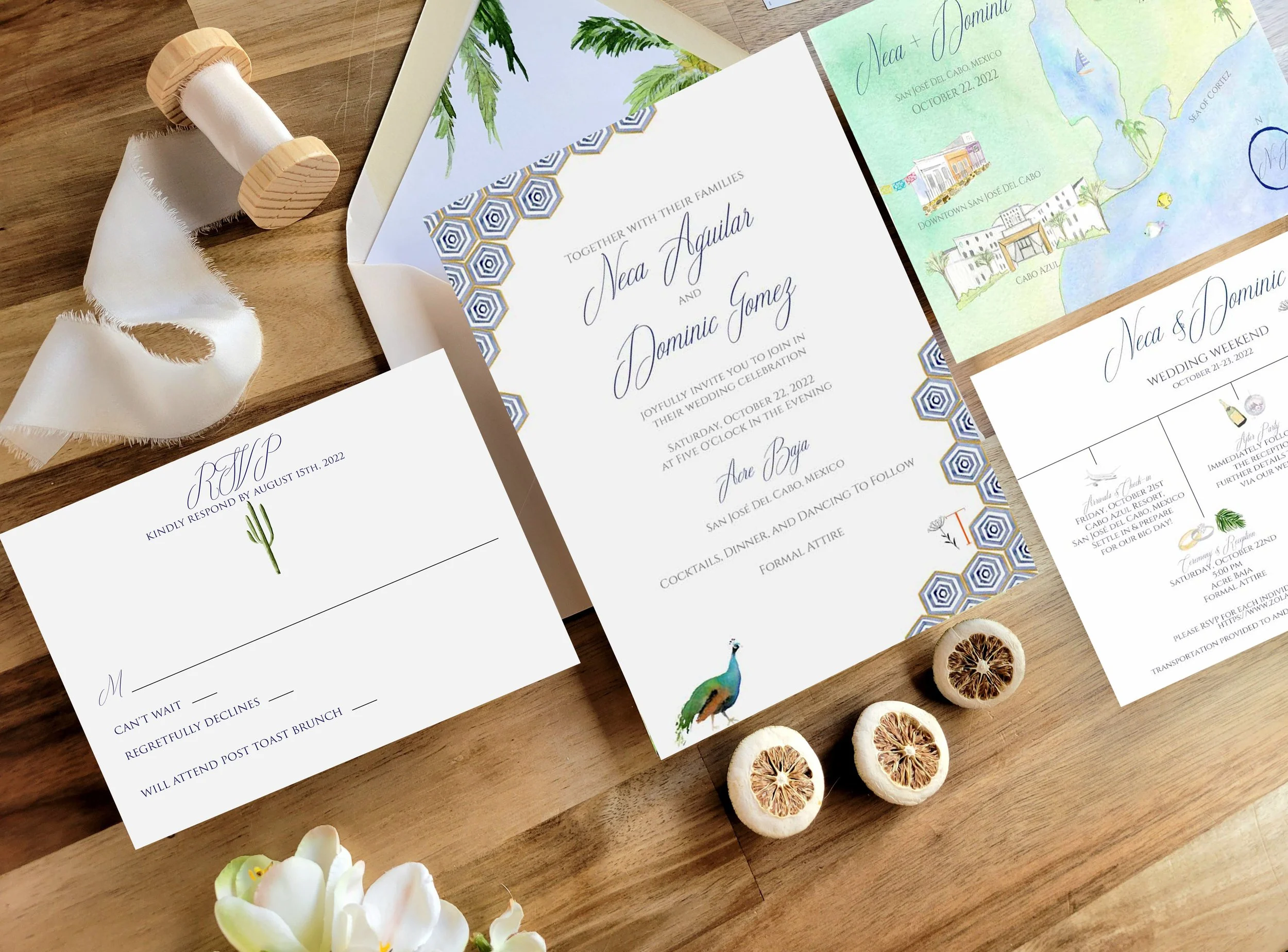 Acre, San Jose Del Cabo, wedding invitations featuring Cabo Azul by Tying the Knots Studio 3
