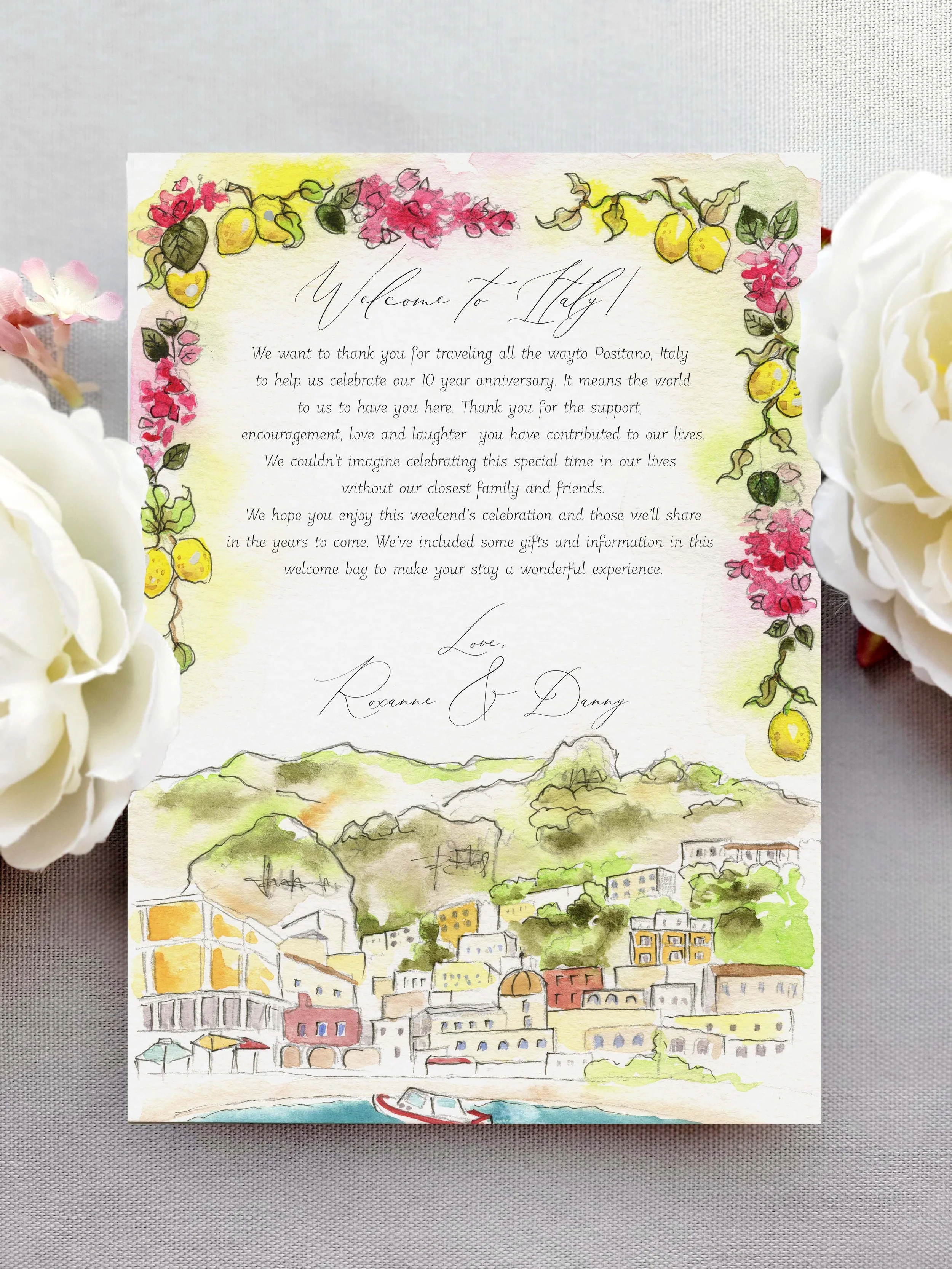 Amalfi Coast Wedding Invitations in watercolor by Tying the Knots Studio 7