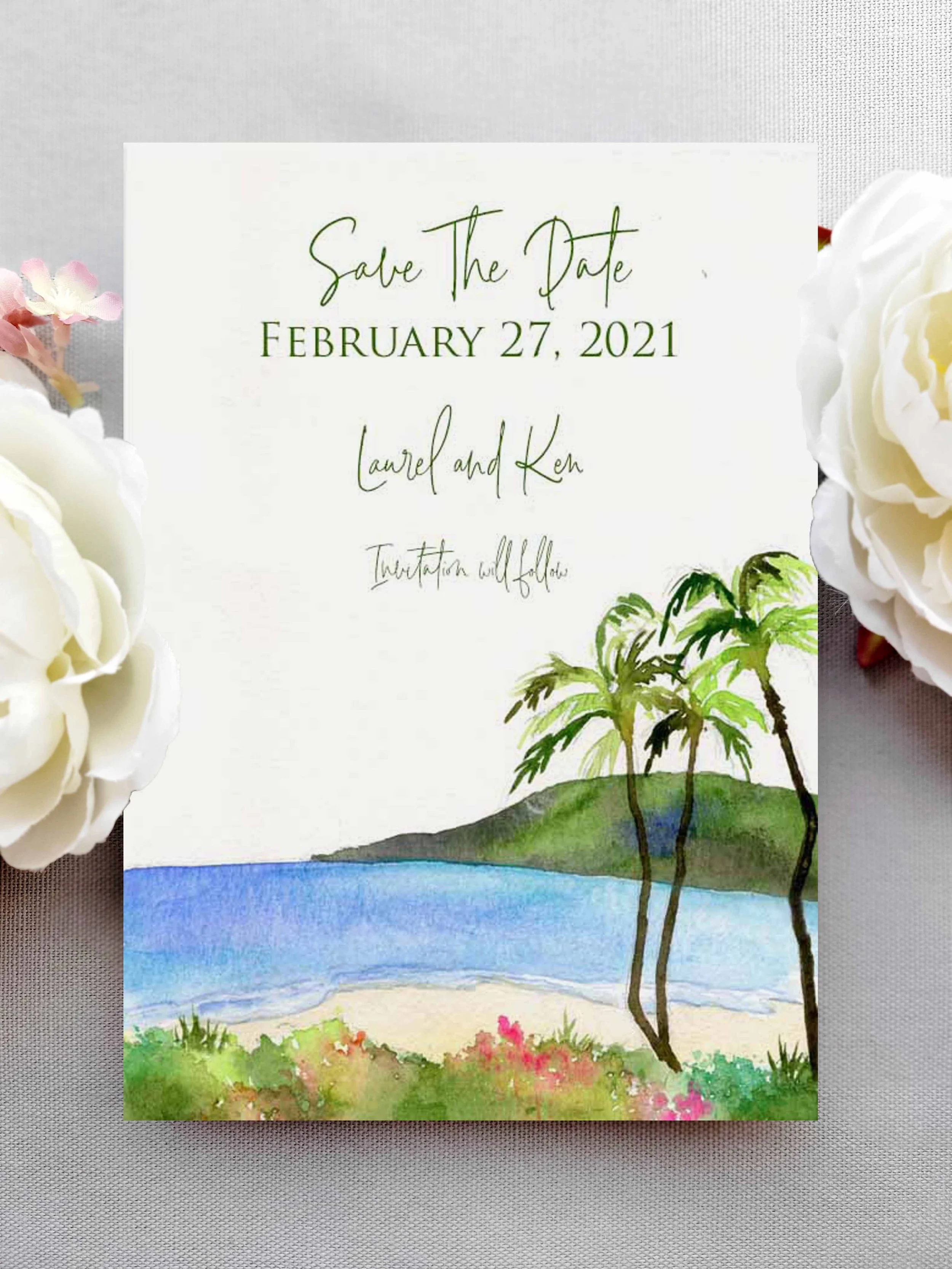 Hawaii Save the Date in watercolor by Tying the Knots