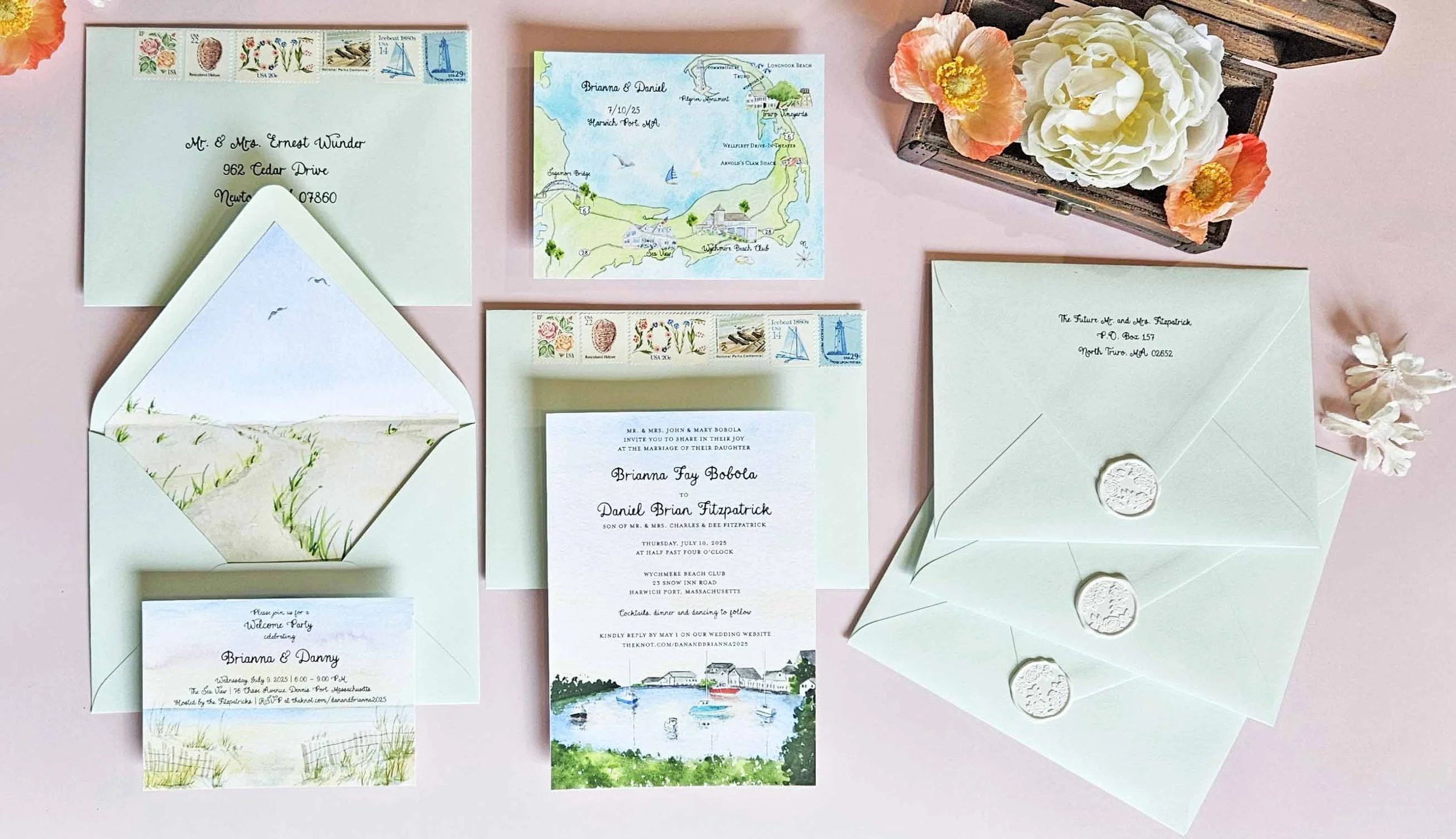 Wychmere Beach Club wedding invitations, featuring Harwich Port by Tying the Knots Studio 4