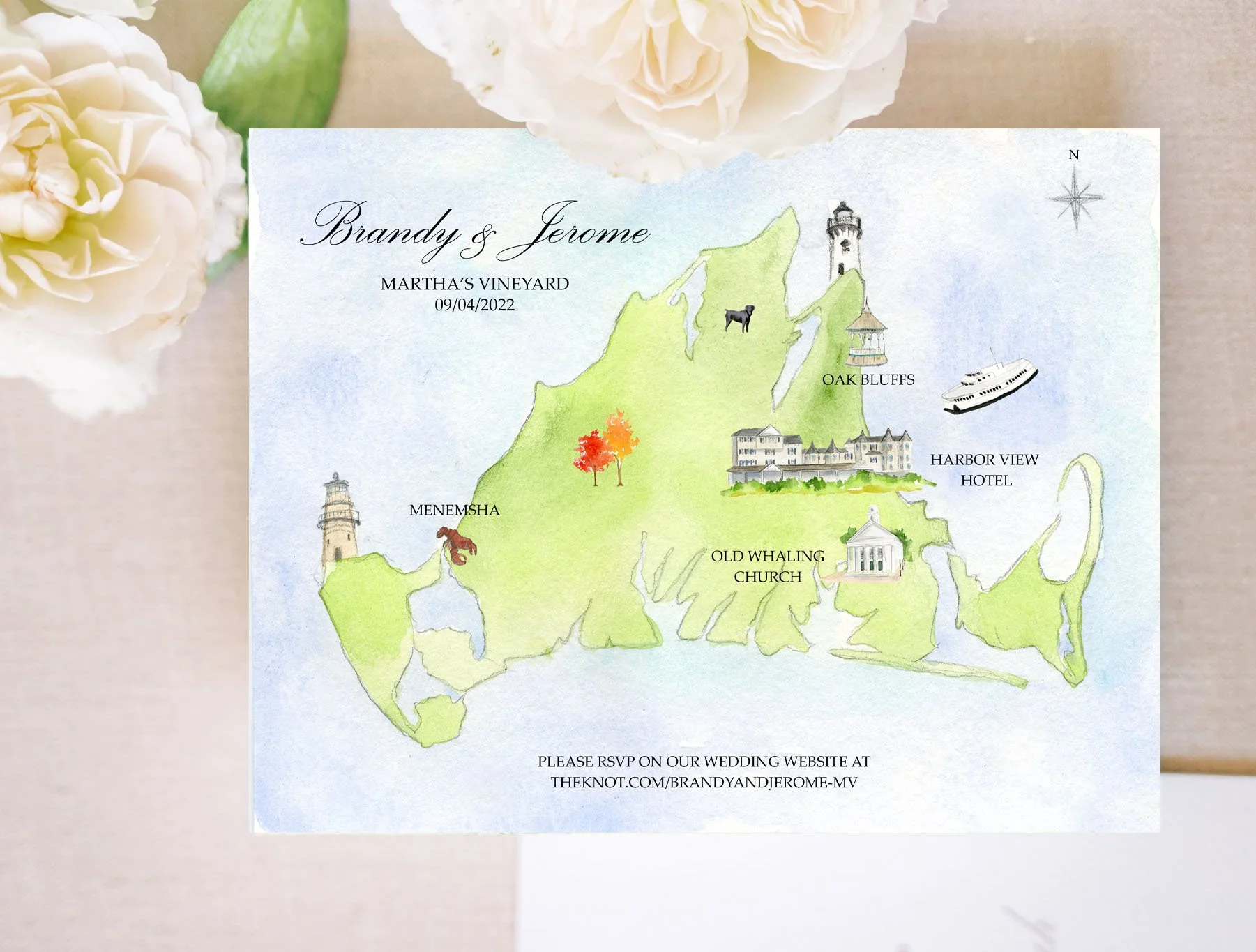 martha's vineyard map featuring harbor view hotel by Tying the Knots Studio