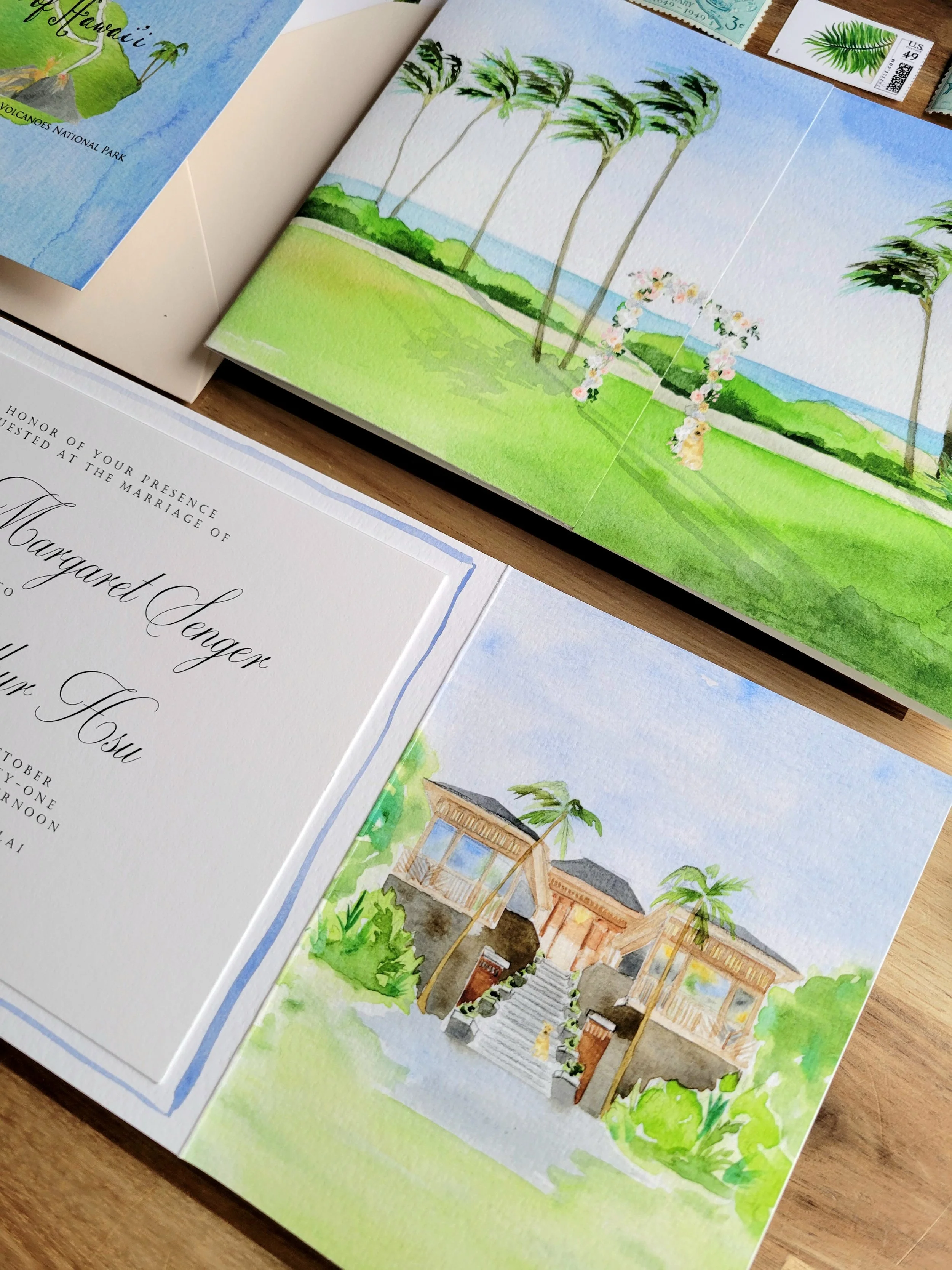Four Seasons Resort Hualalai Folded Wedding Invitations by Tying the Knots 1