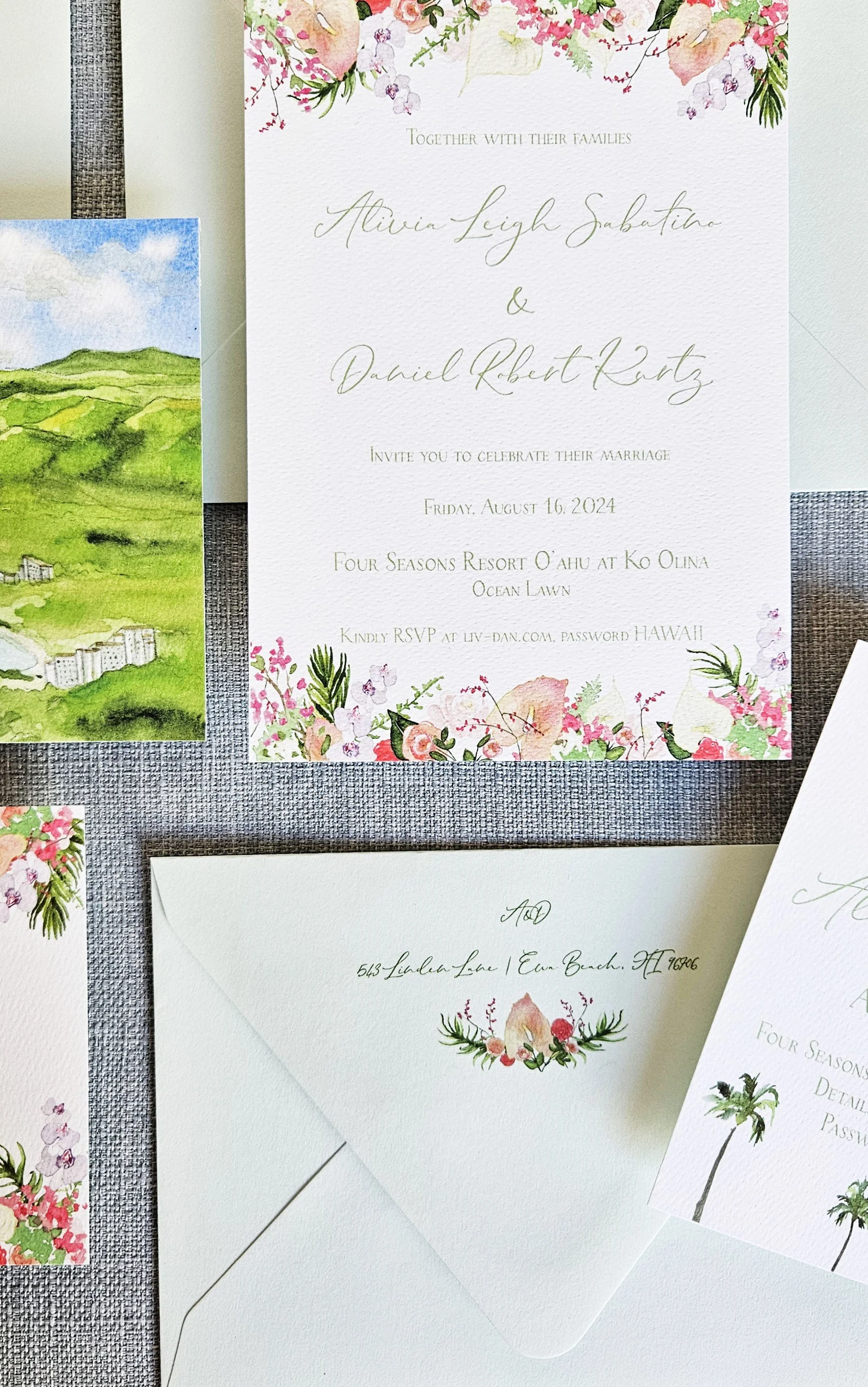 Customized Oahu Ko Olina wedding invitations by Tying the Knots 4