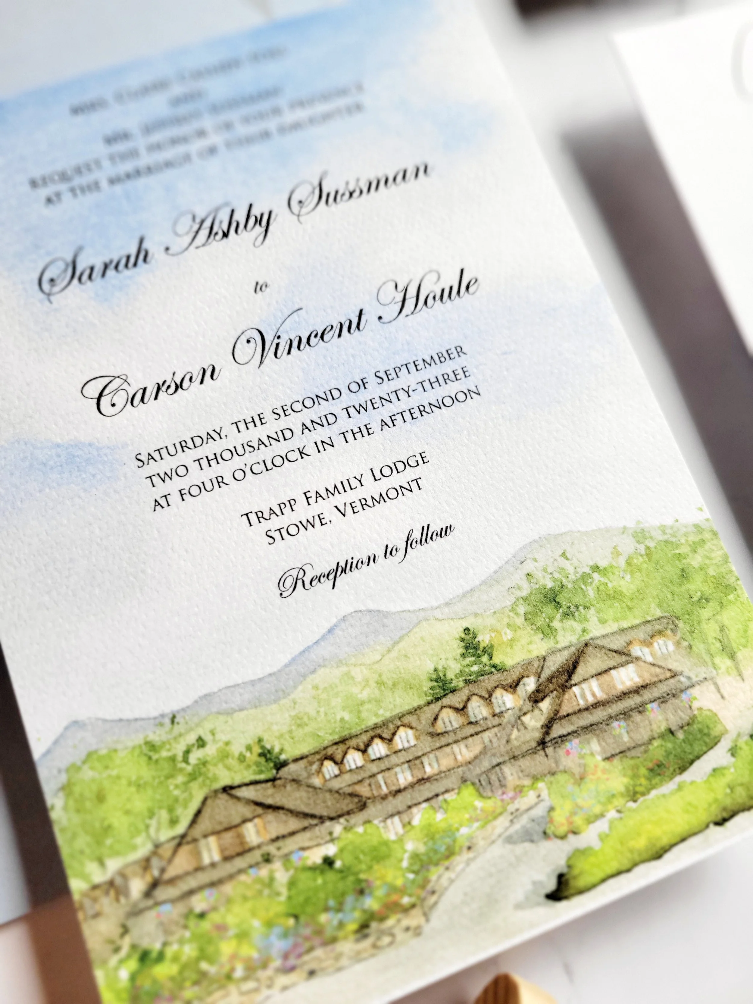 Trapp Family Lodge Stowe Vermont Wedding Invitations by Tying the Knots Wedding Studio 2
