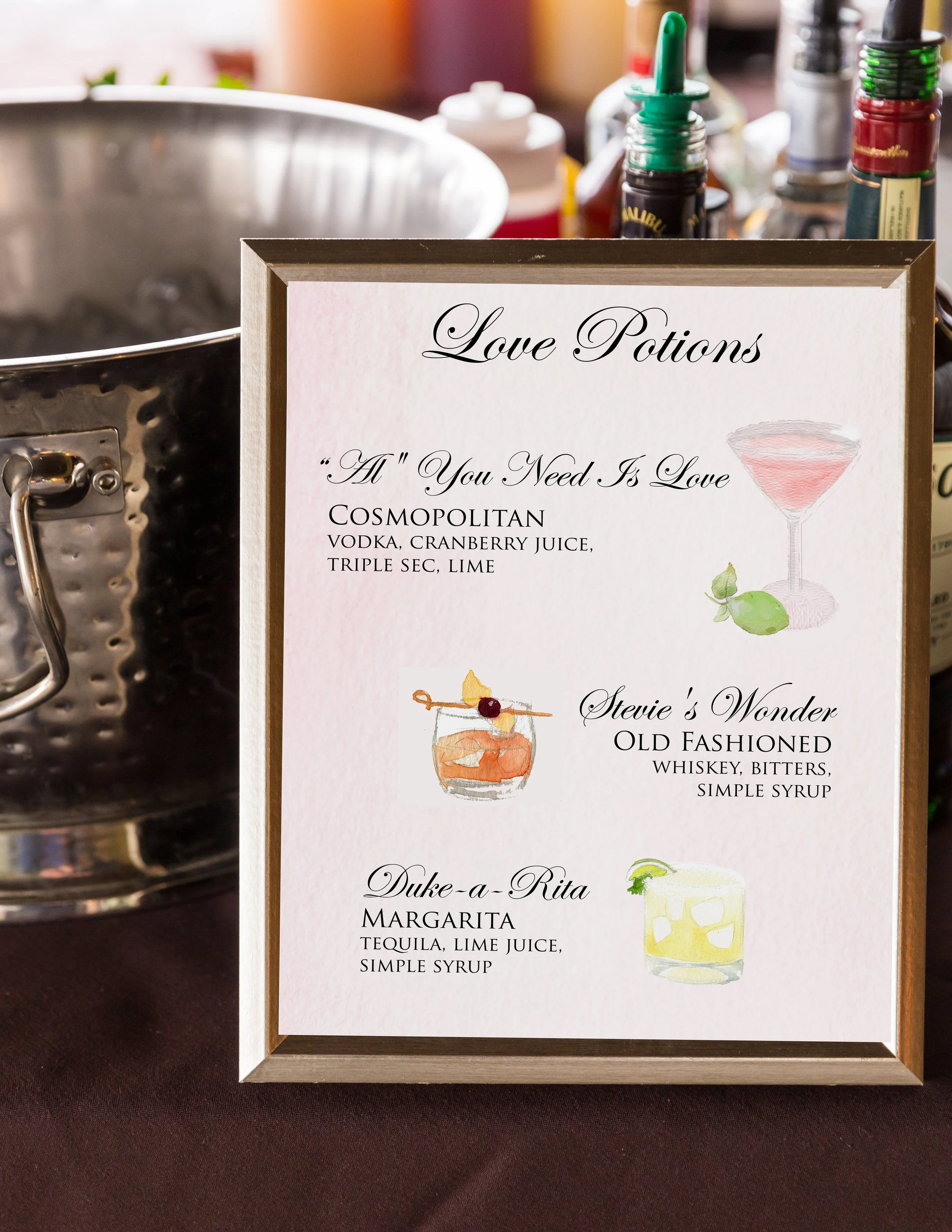 LAYOUT 13: Sign Title, Drink Image 1 right, Drink Title left, Drink Ingredients left, Drink Image 2 left, Drink Title right, Drink Ingredients right,  Drink Image 3 right, Drink Title left, Drink Ingredients left