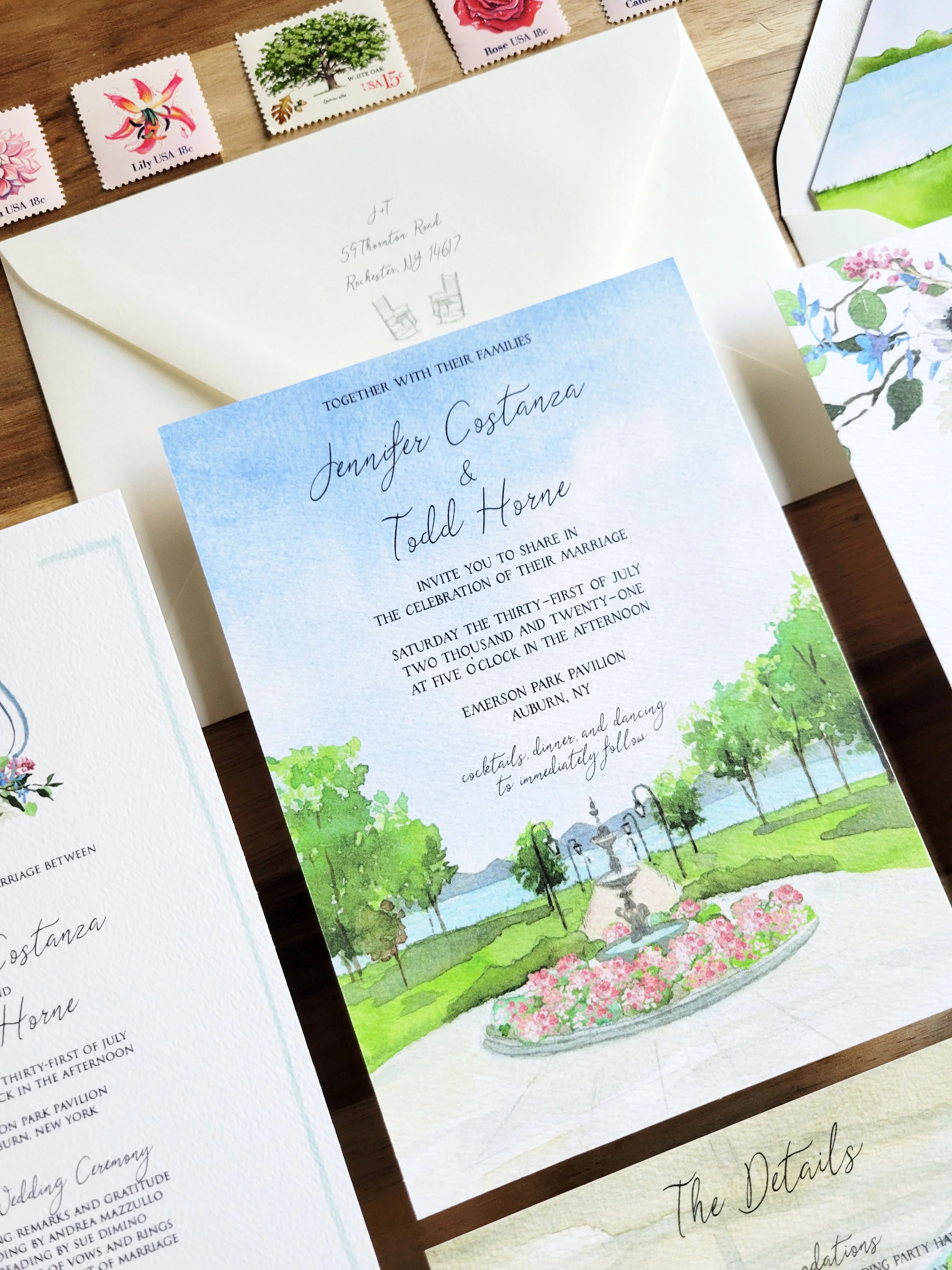 Emerson Park Pavilion Auburn NY Wedding Invitation Set by Tying the Knots Wedding Studio 2