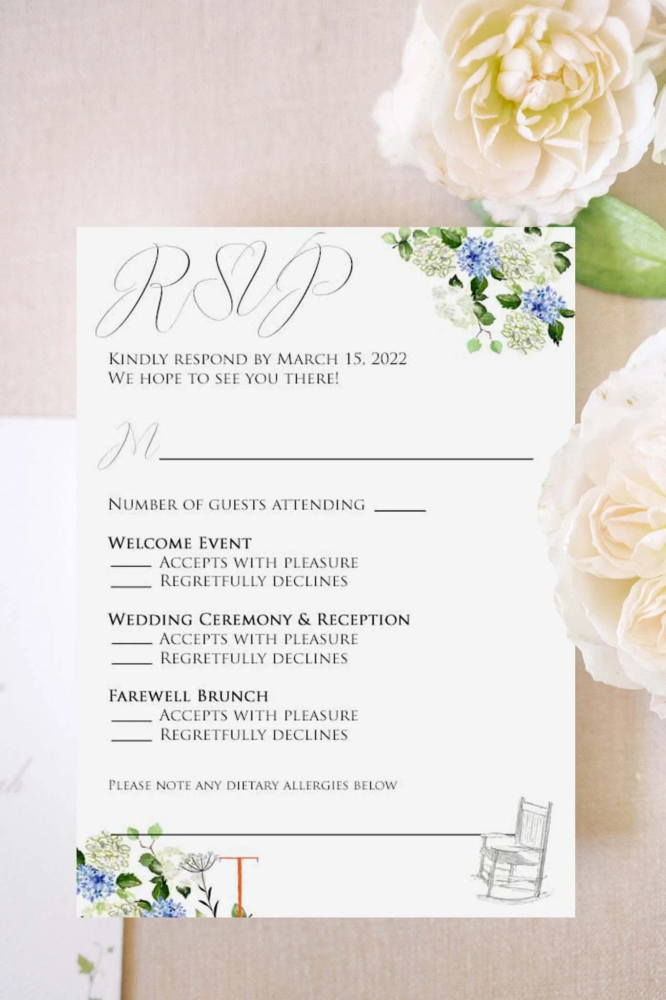 The Otesaga Resort Hotel Wedding Invitation Set featuring Hydrangeas and hand painted watercolor landscapes by Tying the Knots Wedding Studio 4
