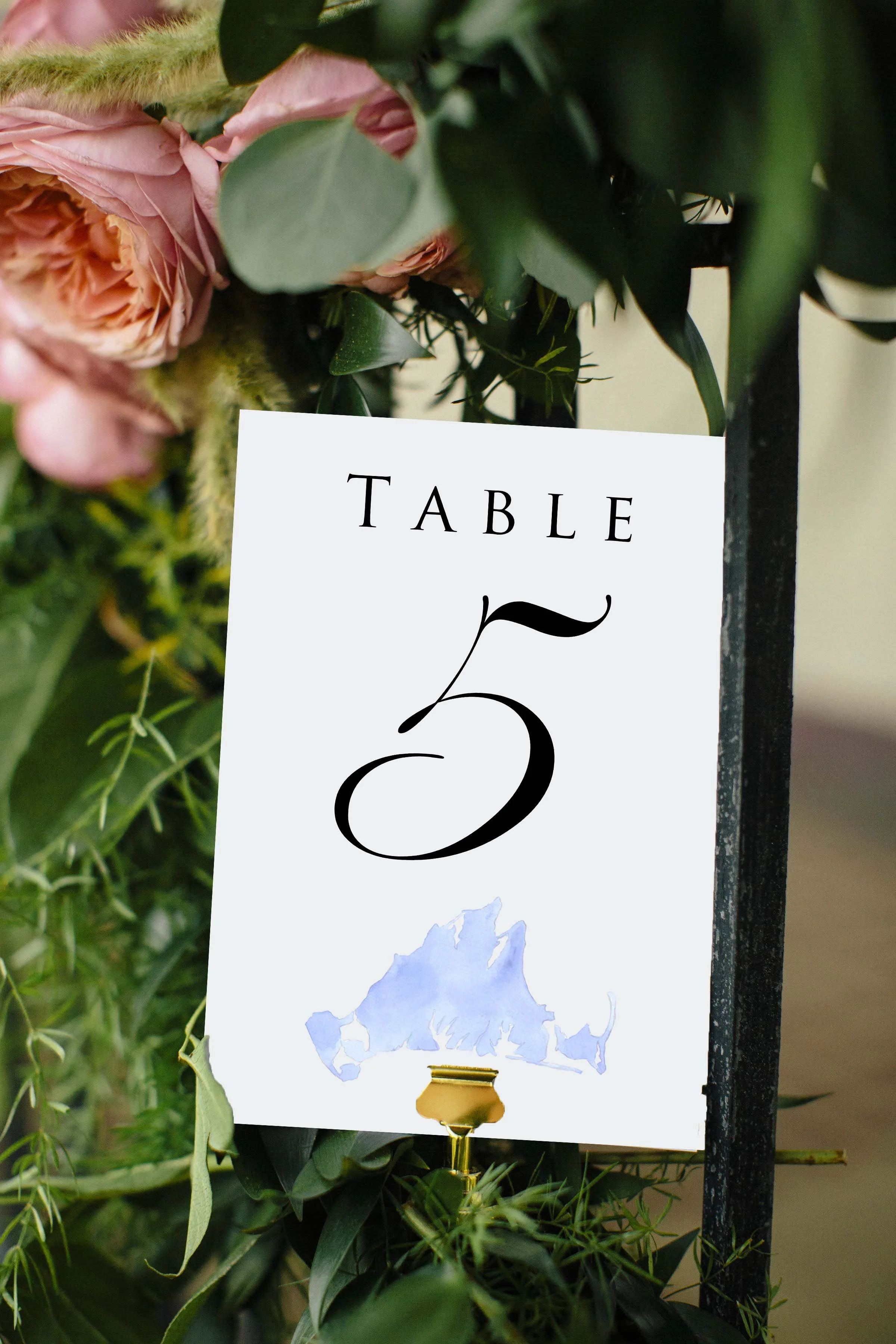 Martha's Vineyard table card featuring the island in watercolor by Tying the Knots Studio