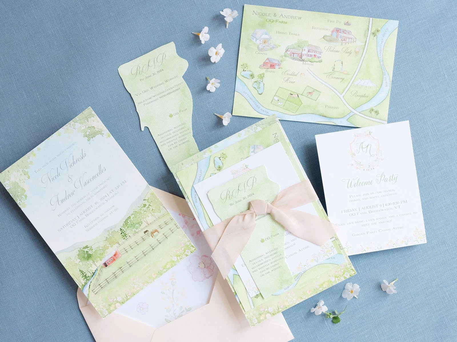 OQ Farm Vermont wedding invitations customizable by Tying the Knots Wedding Studio 2