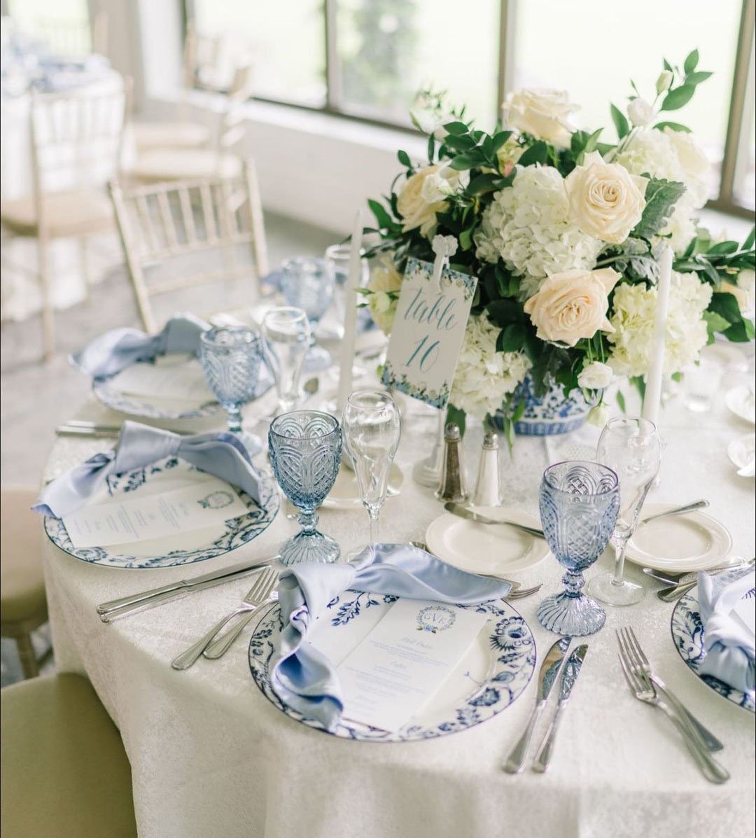 Blue Hydrangea wedding stationery by Tying the Knots Studio, completely customizable.