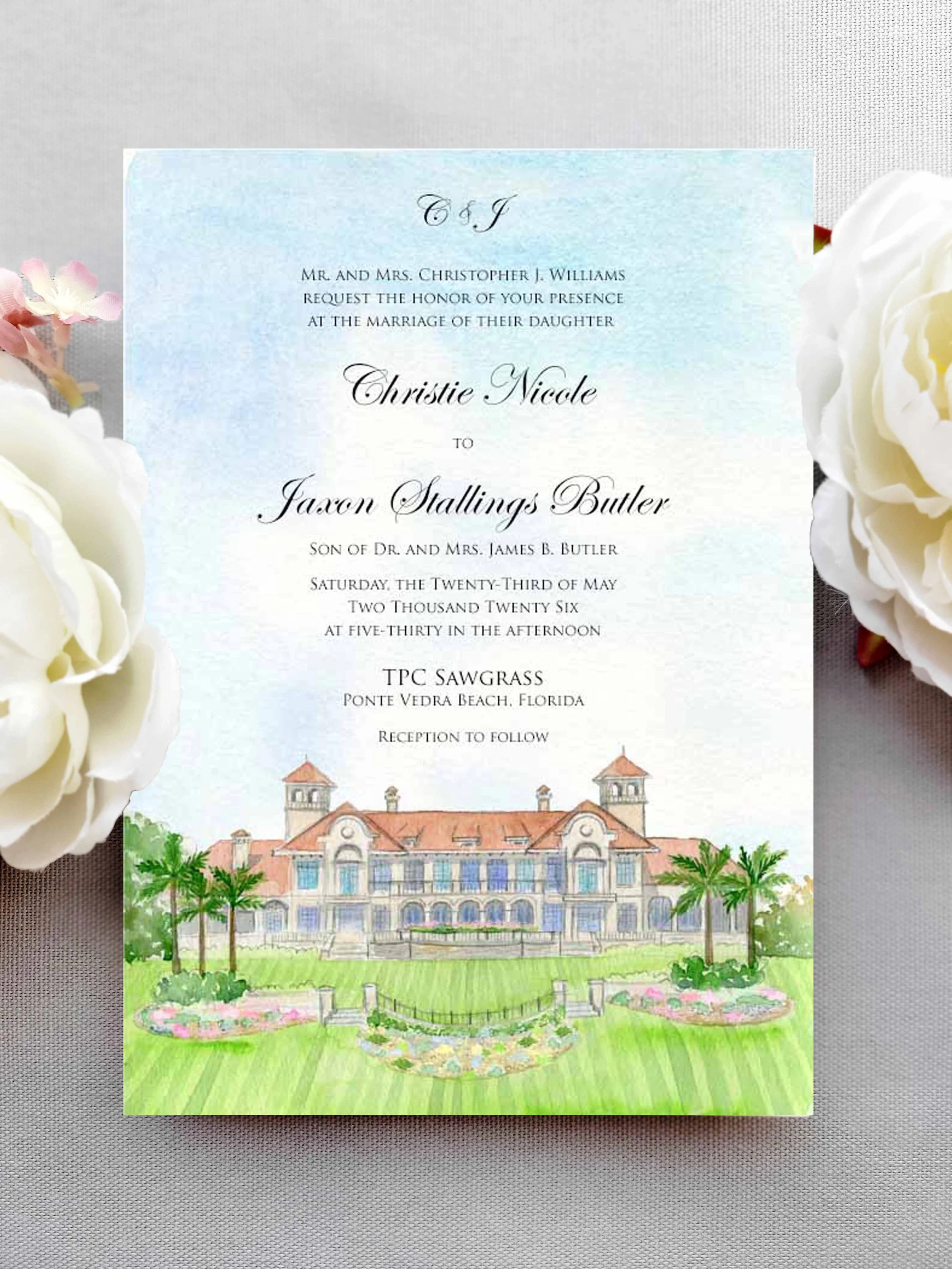 Bride's parents hosting, formal, with mention of groom's parents