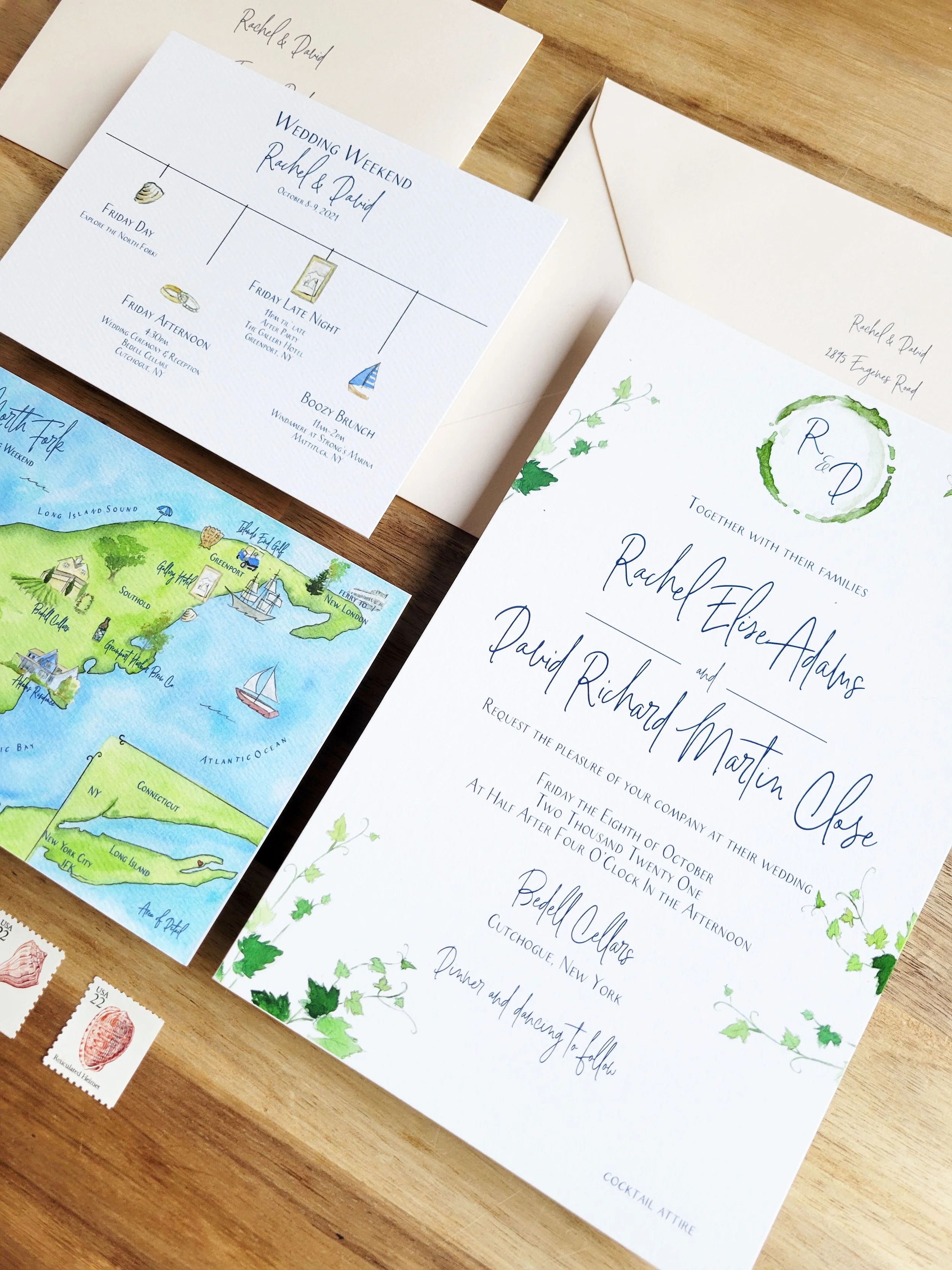 Bedell Cellars Wedding Invitation set featuring vineyard details and customizable options by Tying the Knots Wedding Studio 2