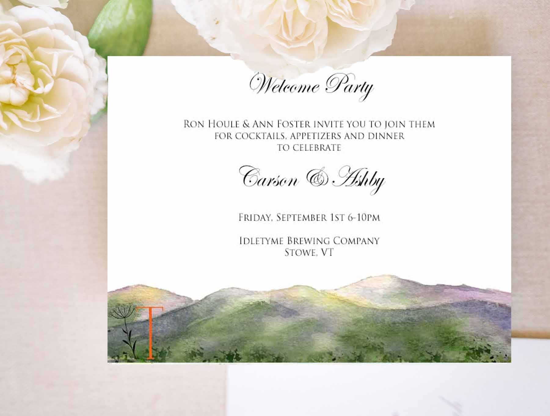 Mountain Top Inn & Resort Wedding Invitation set in watercolors by Tying the Knots Studio 7