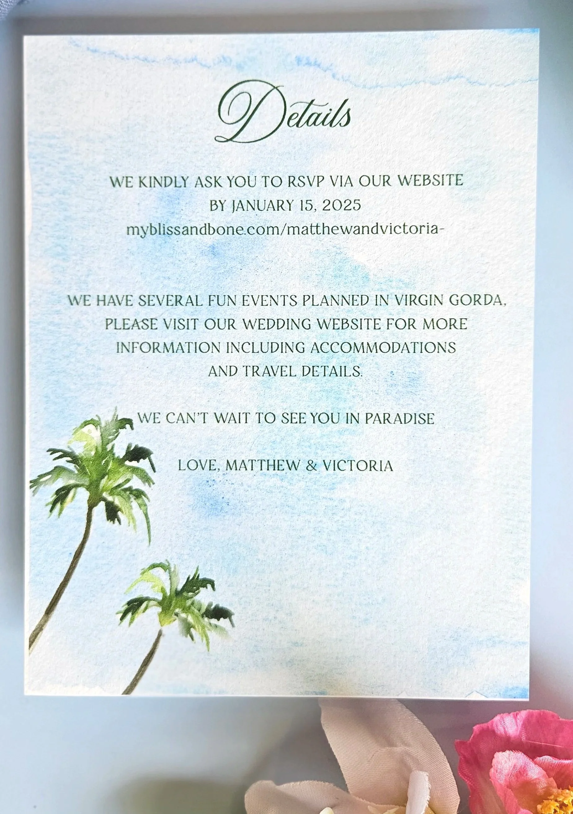 Virgin Gorda Rosewood Little Dix Bay British Virgin Island wedding invitation set featuring customizable vibrant watercolors and island theme by Tying the Knots Wedding Studio 4