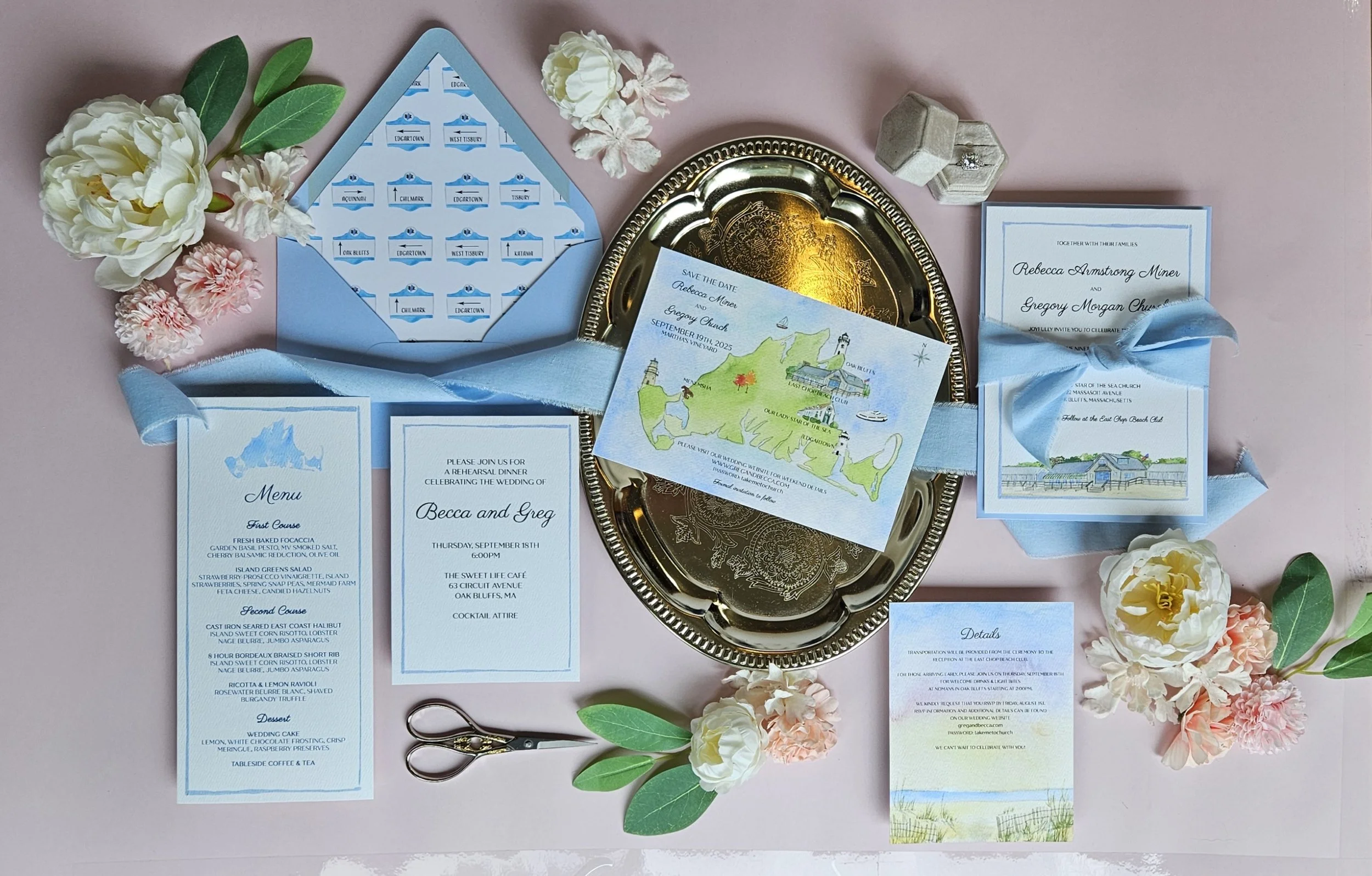 East Chop Beach Club wedding invitations by Tying the Knots Studio