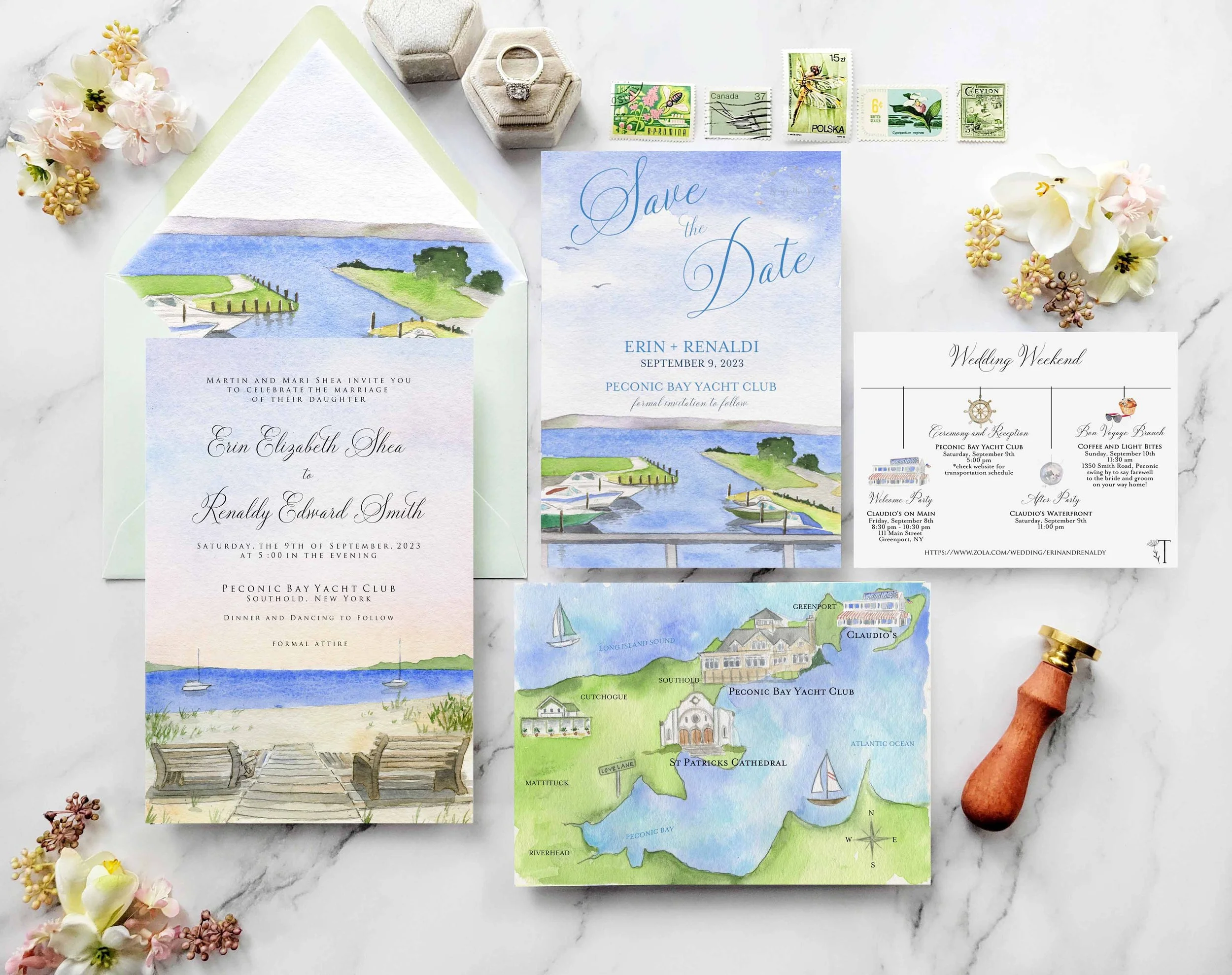 Southold New York Wedding Invitations featuring Peconic Bay Yacht Club by Tying the Knots Wedding Studio 1