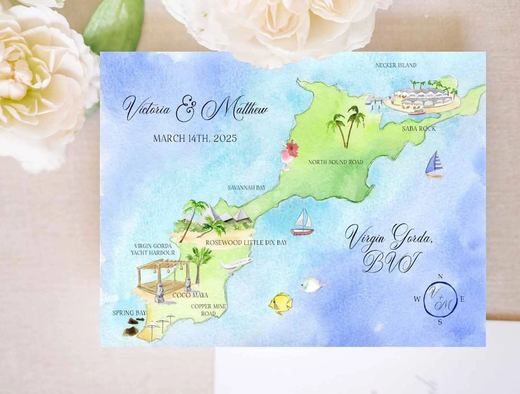 Virgin Gorda Rosewood Little Dix Bay British Virgin Island wedding invitation set featuring customizable vibrant watercolors and island theme by Tying the Knots Wedding Studio 10