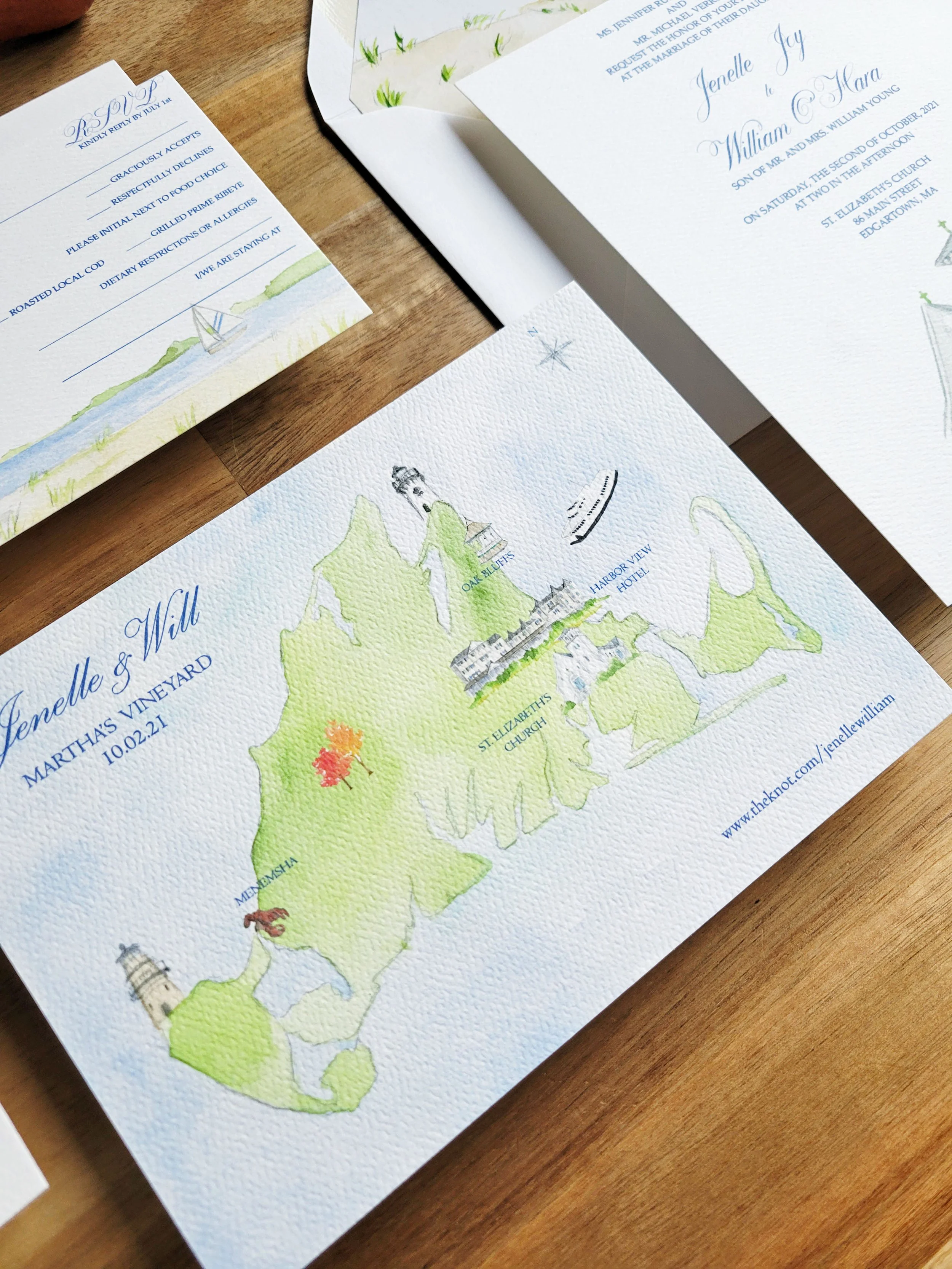 Martha's Vineyard St. Elizabeth's Church wedding invitation set by Tying the Knots 4