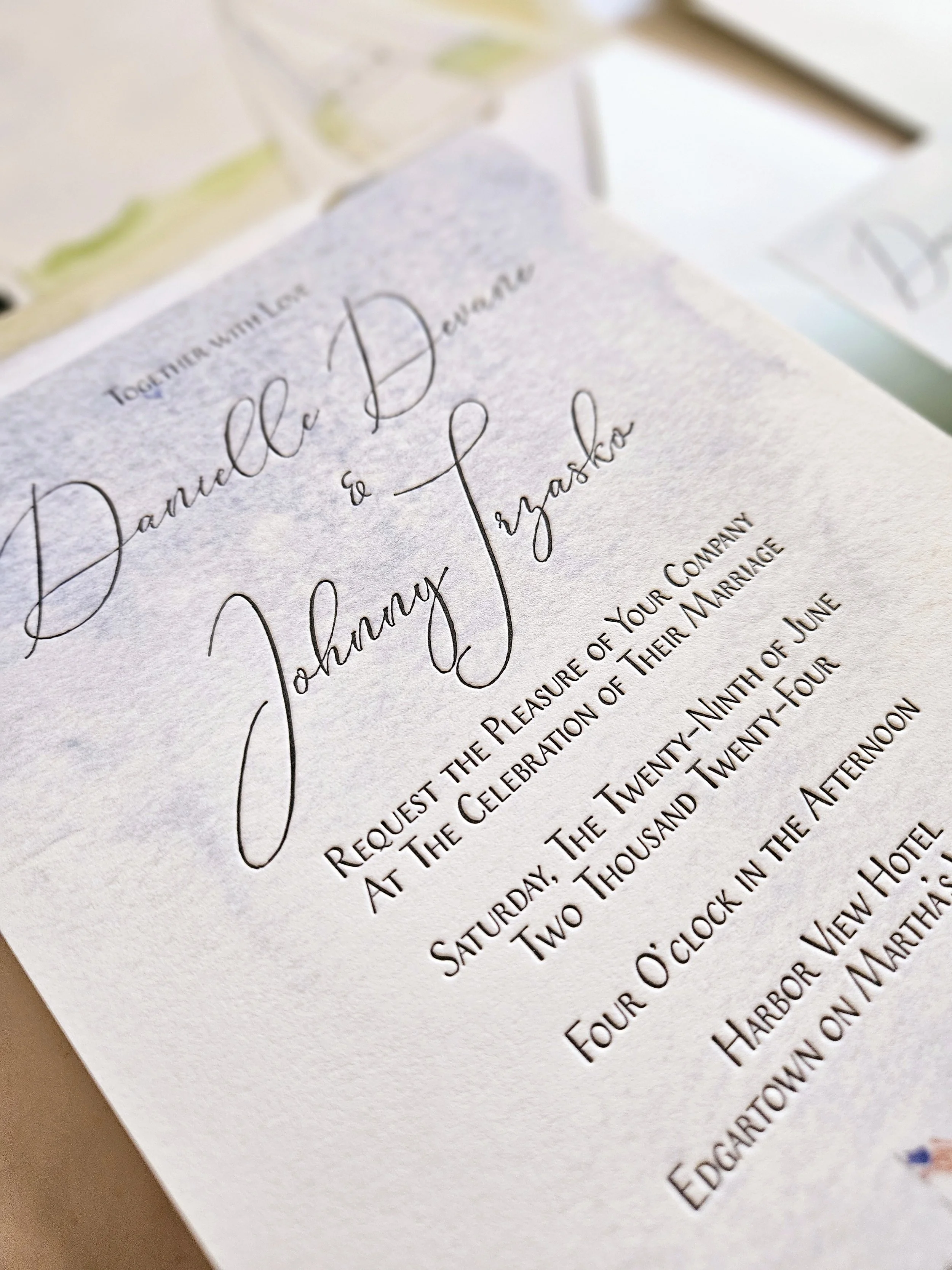 Harbor View Hotel Wedding Invitations in watercolor by Tying the Knots Studio 2