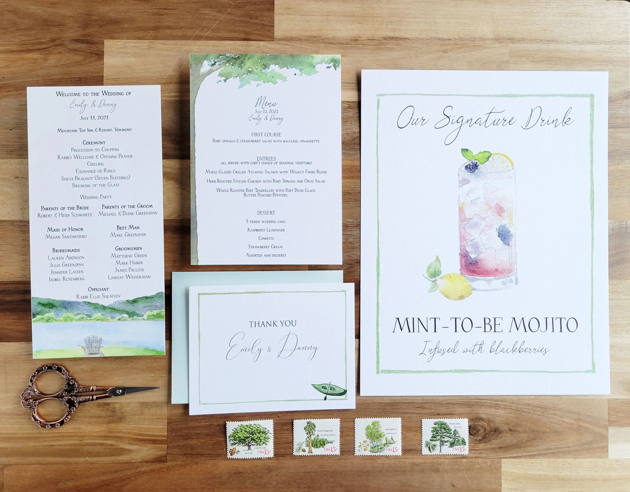 Mountain Top Inn & Resort Wedding Invitation set in watercolors by Tying the Knots Studio 6