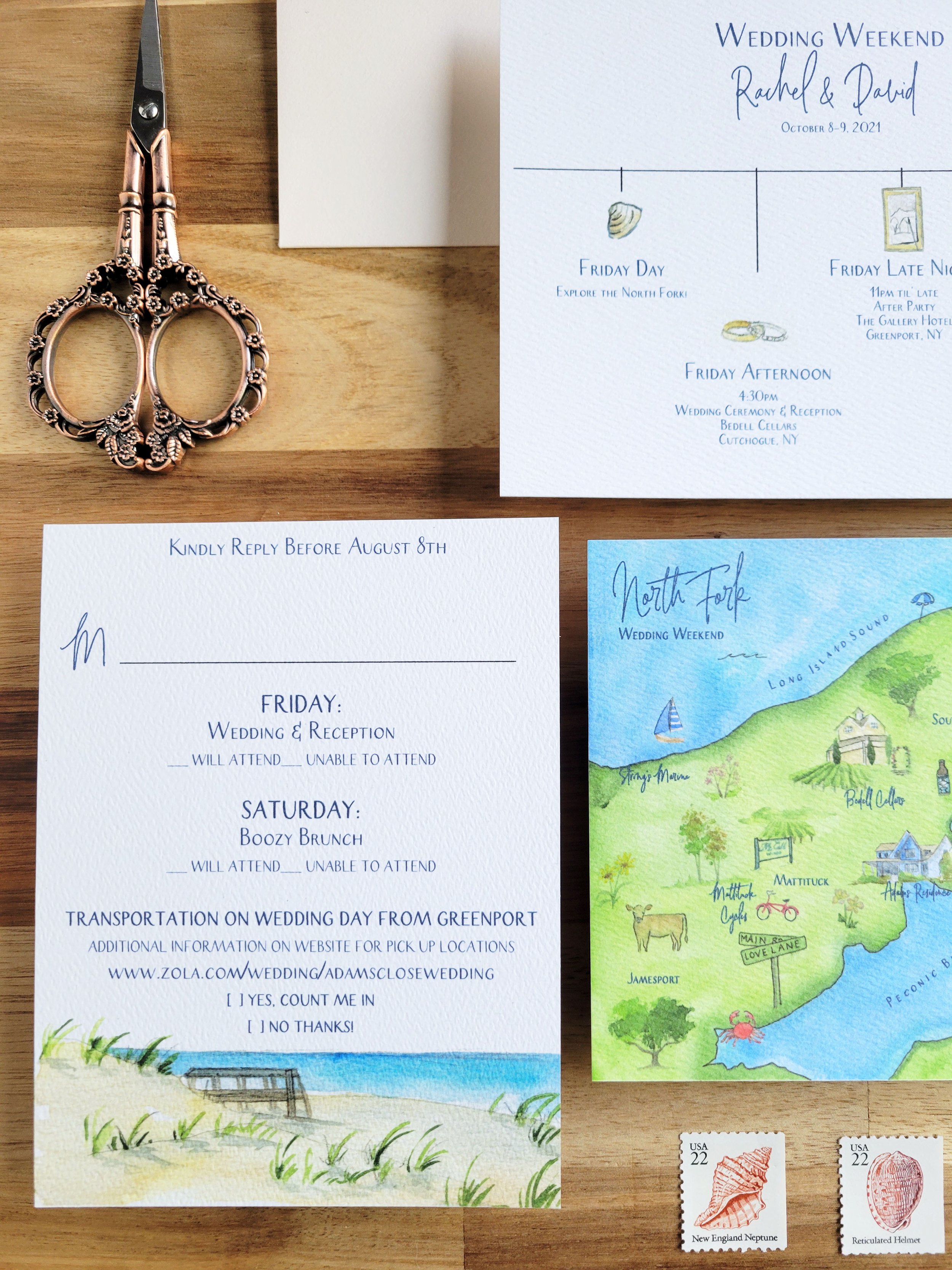 Bedell Cellars Wedding Invitation set featuring vineyard details and customizable options by Tying the Knots Wedding Studio 5