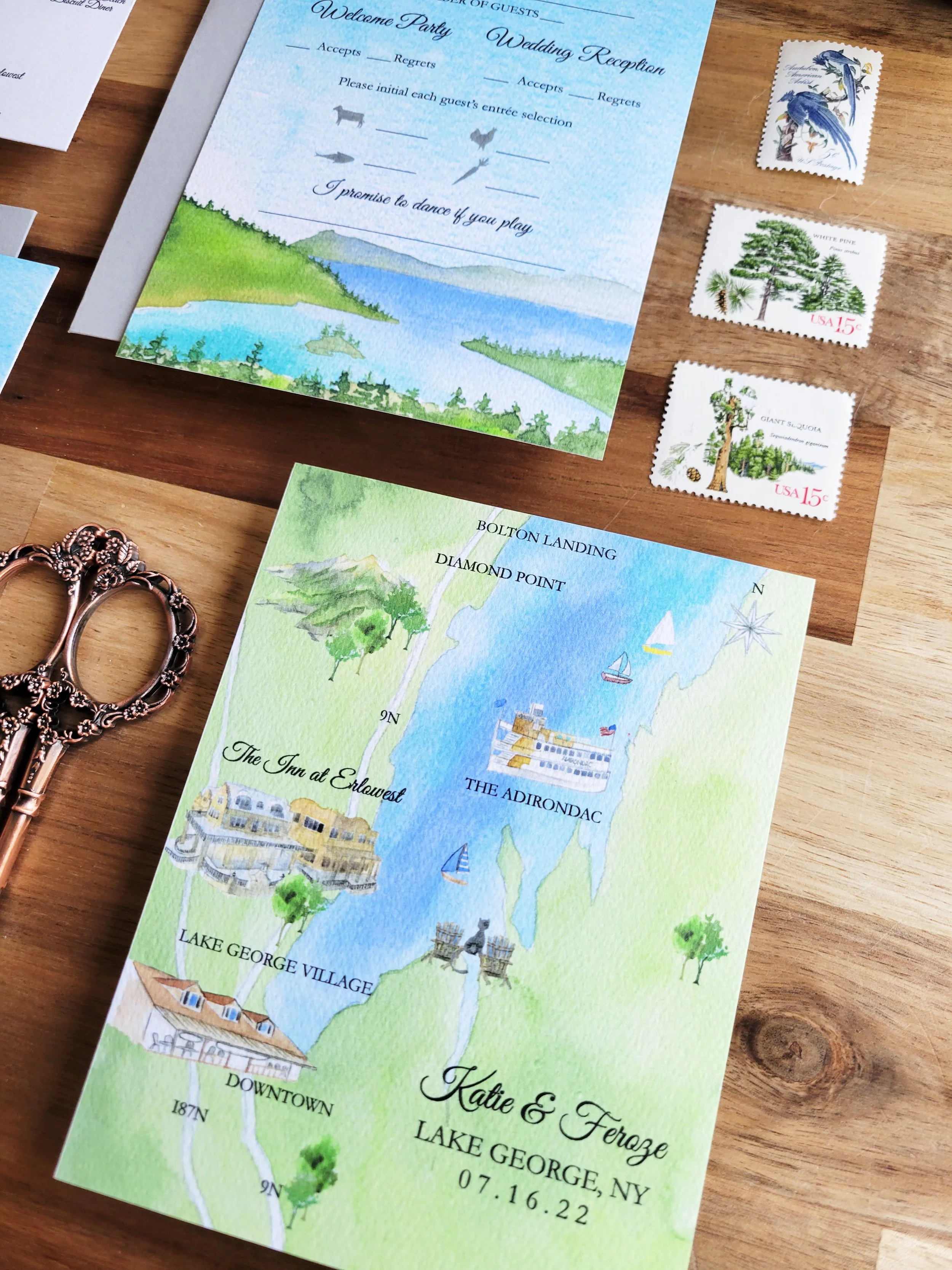 The Inn at Erlowest Lake George Wedding Invitations by Tying the Knots Wedding Studio 2