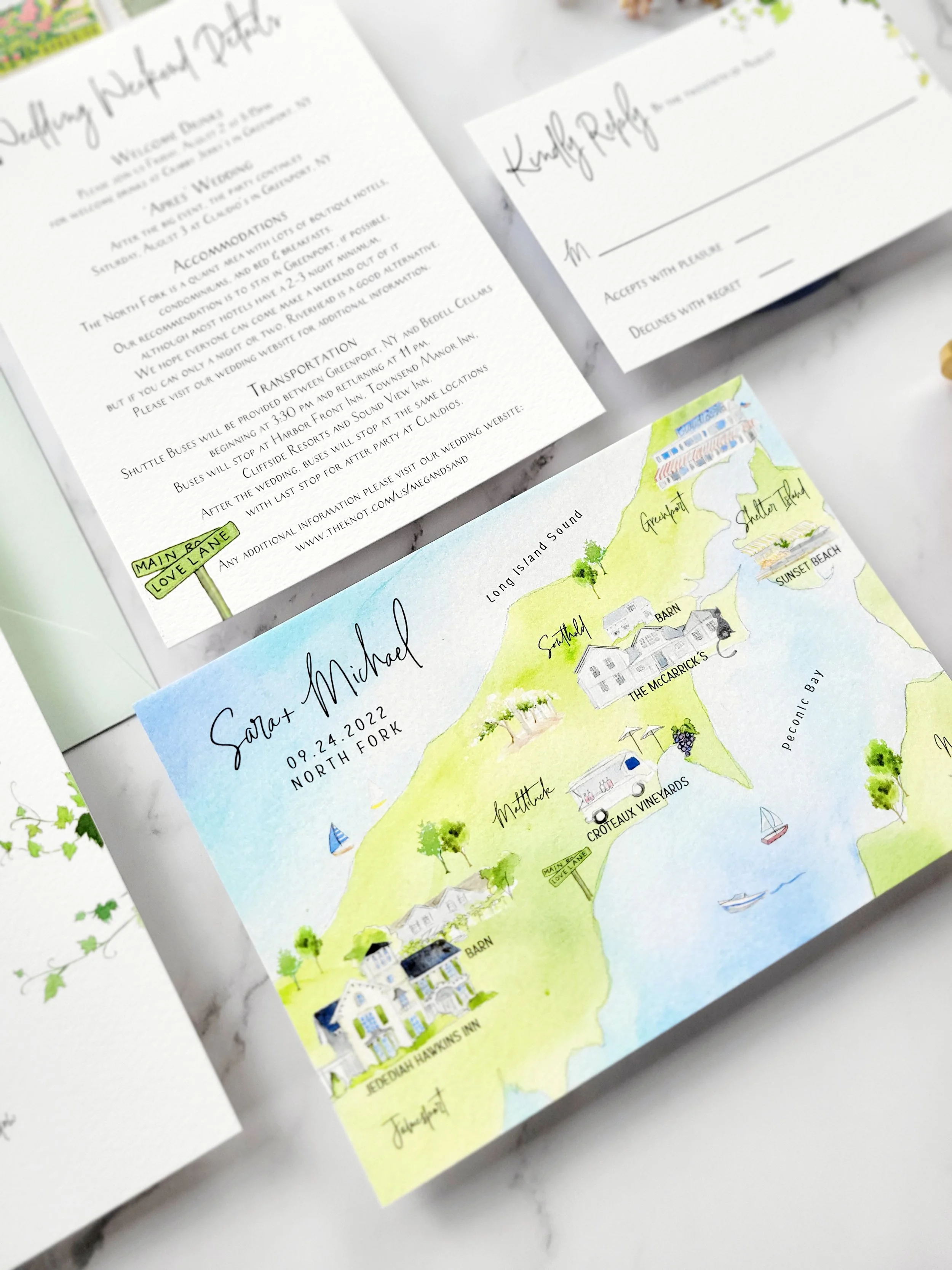 Jedediah Hawkins Inn Wedding Invitation Set featuring vineyard wedding theme by Tying the Knots Wedding Studio 6
