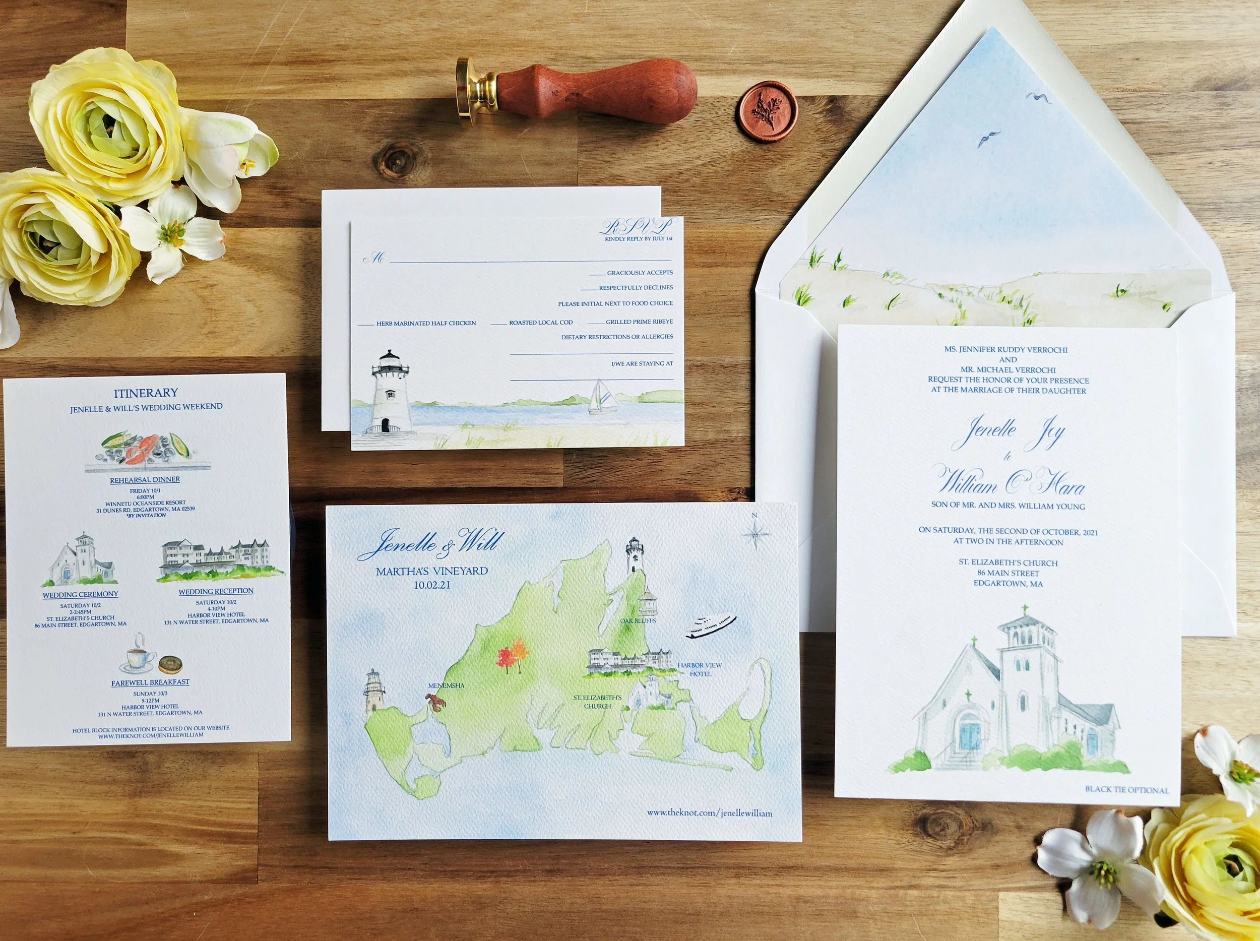 Martha's Vineyard St. Elizabeth's Church wedding invitation set by Tying the Knots 3