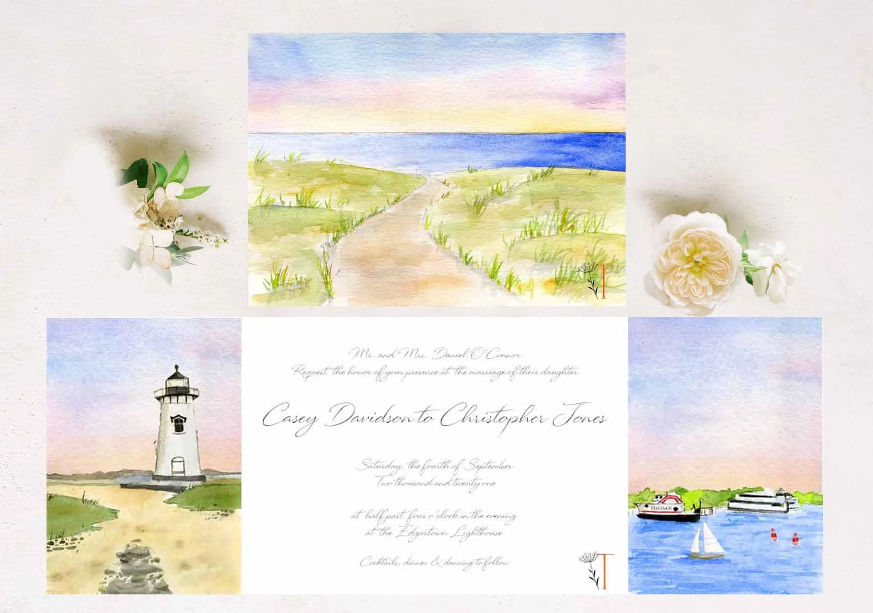 Massachusetts FOLDED Invitation 1 + $8