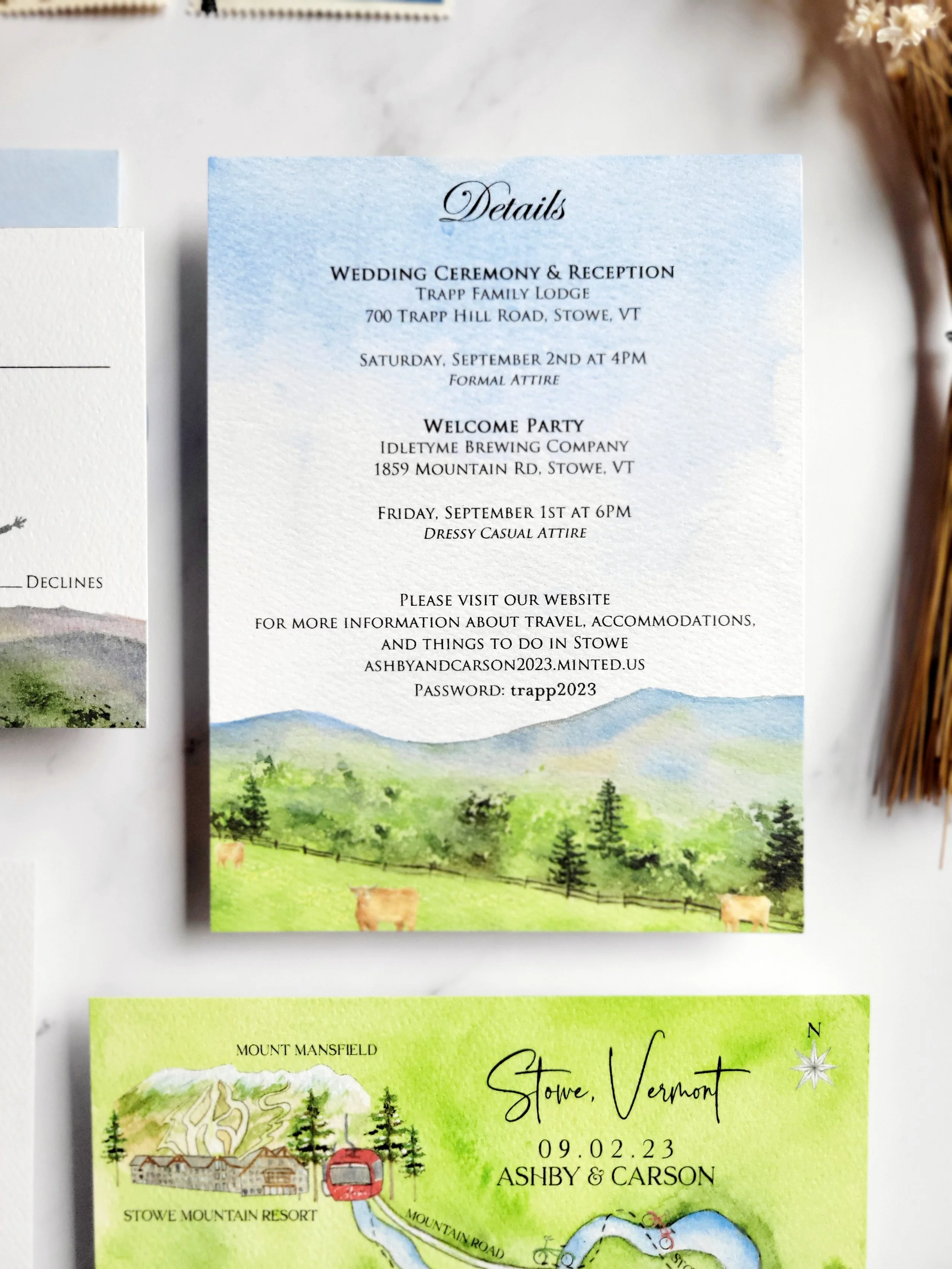 Trapp Family Lodge Stowe Vermont Wedding Invitations by Tying the Knots Wedding Studio 4