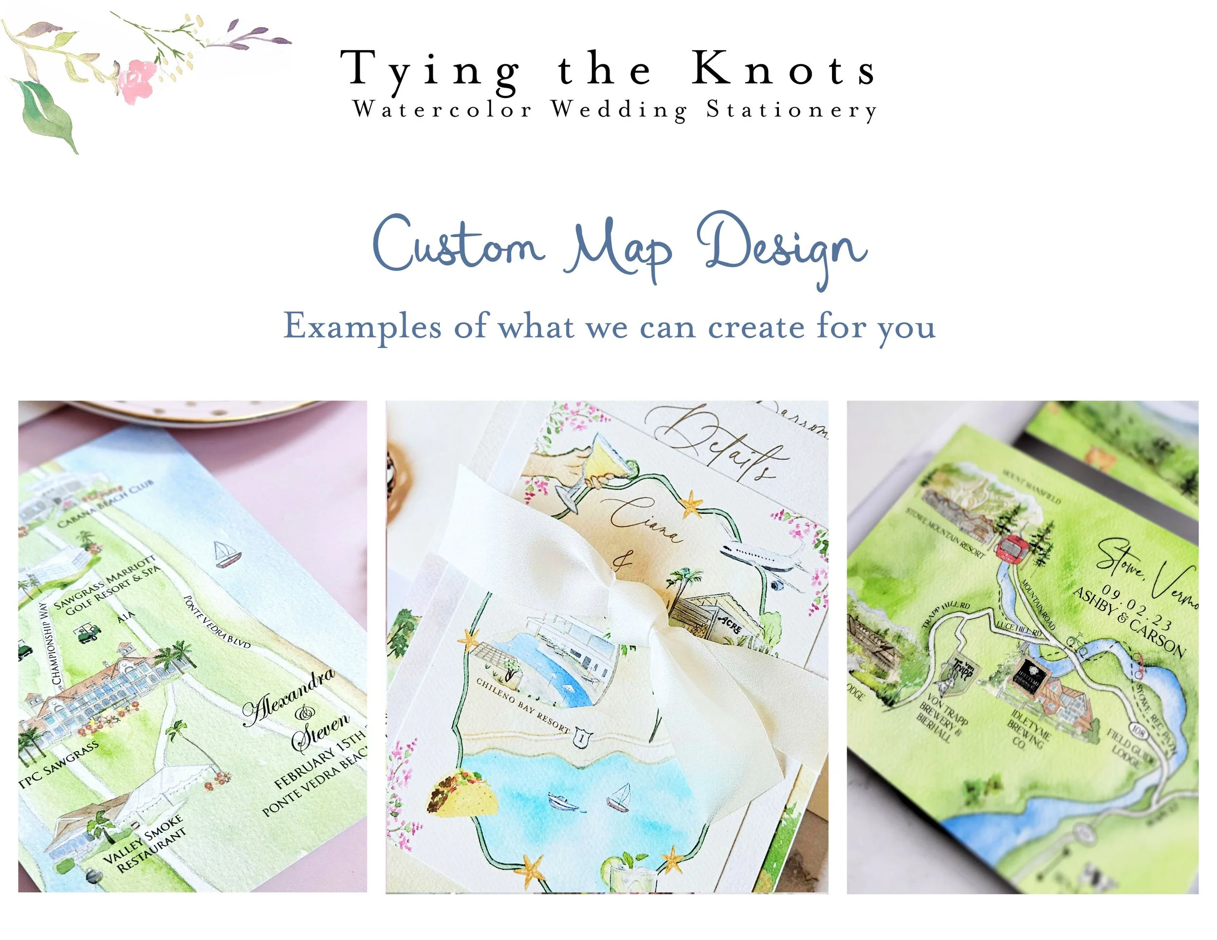 Tying the Knots Custom Map Watercolor Design