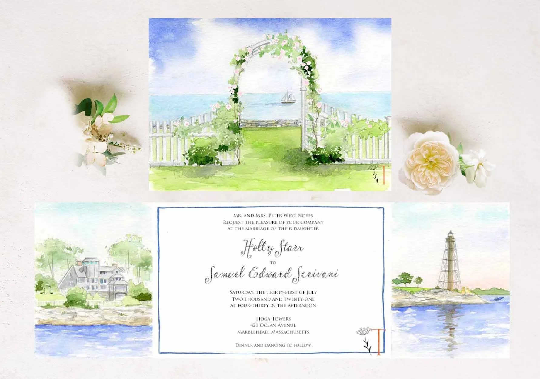 Massachusetts FOLDED Invitation 2 + $8