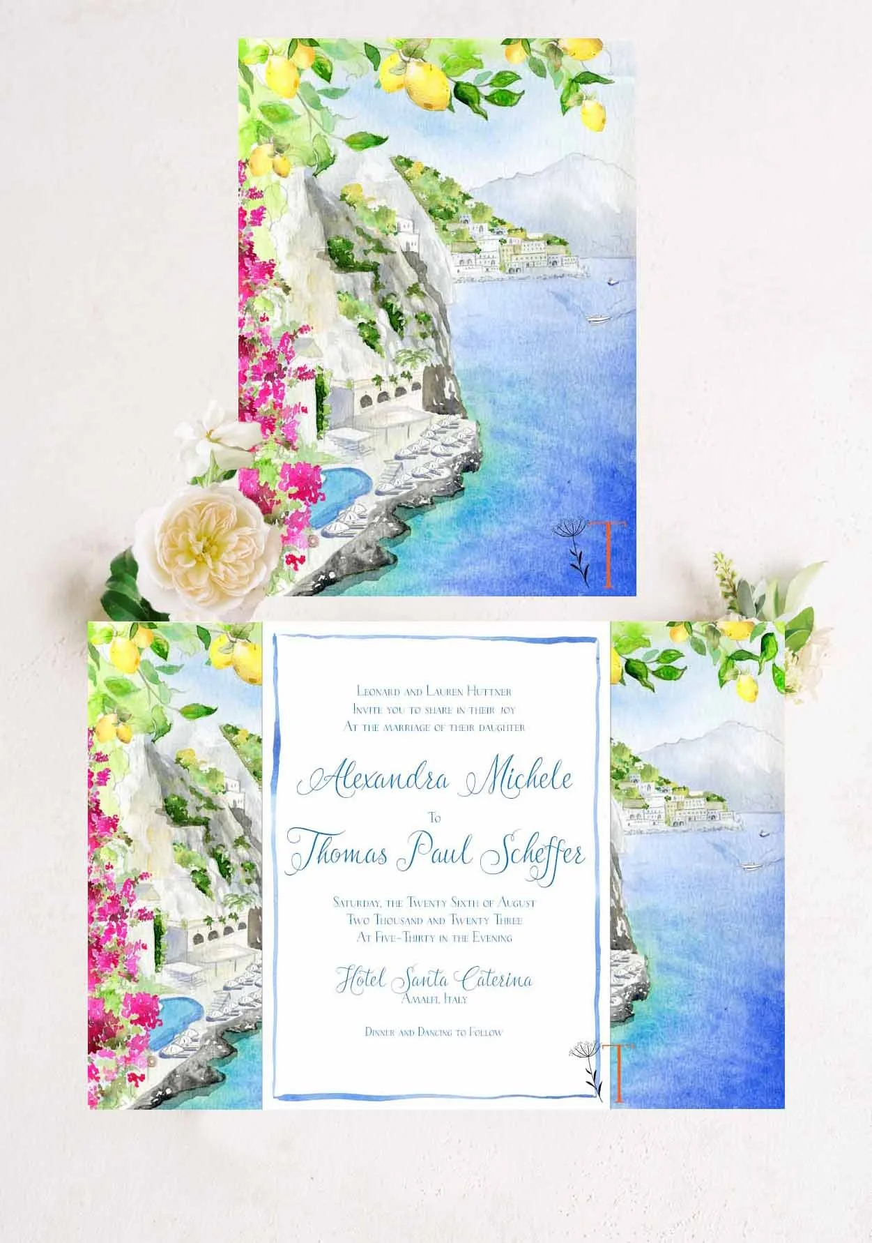 Italy FOLDED Invitation 2 + $8