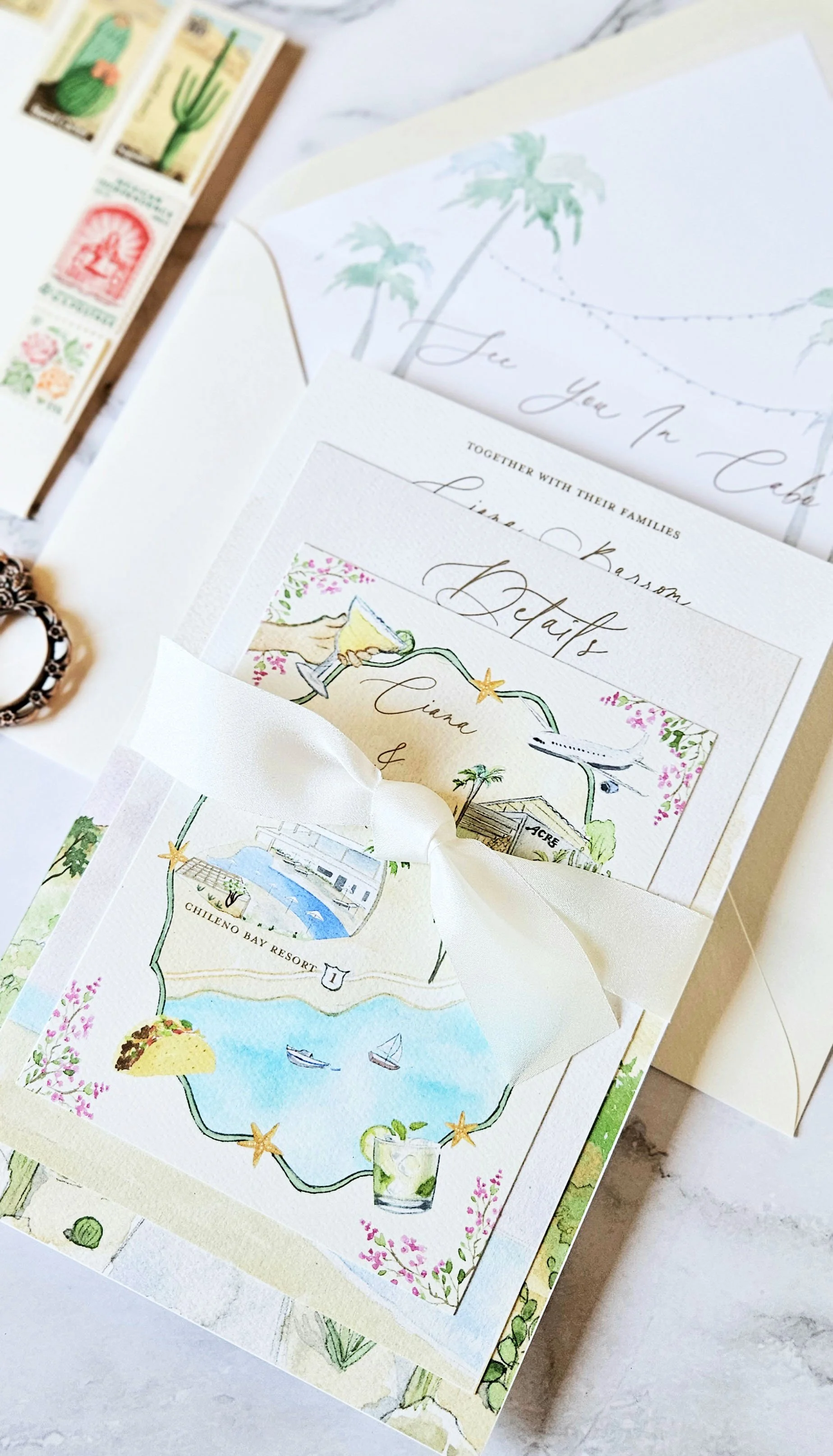 Acre Resort San Jose Del Cabo wedding invitations by Tying the Knots Studio 1