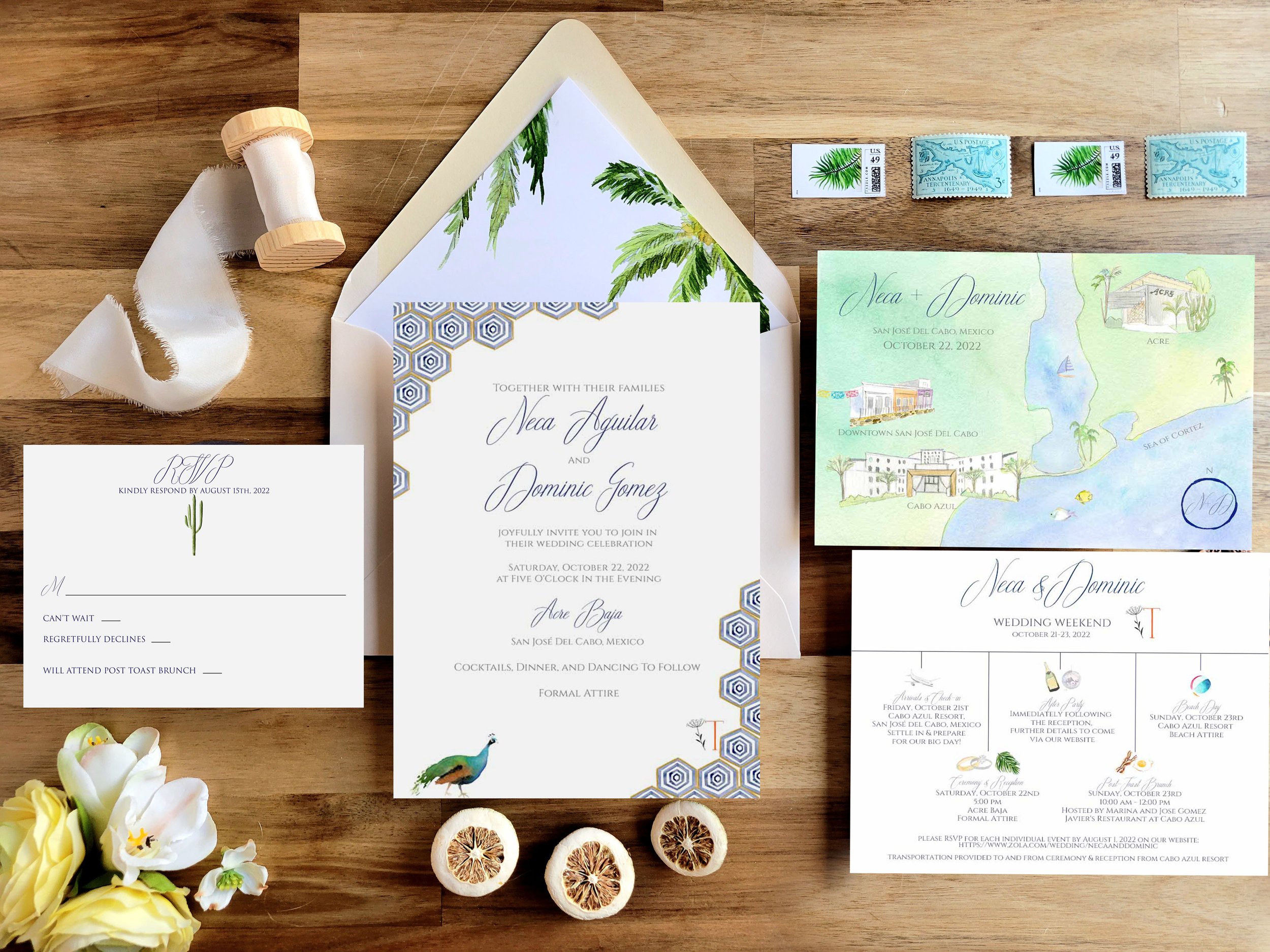 Acre, San Jose Del Cabo, wedding invitations featuring Cabo Azul by Tying the Knots Studio 1