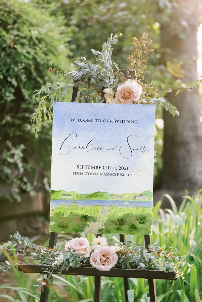 Welcome Sign Marthas vineyard watercolor by Tying the Knots Studio