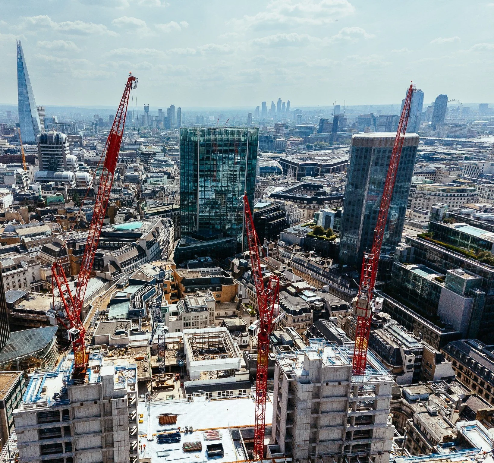 Aerial view of a major commercial construction site in the City of London
