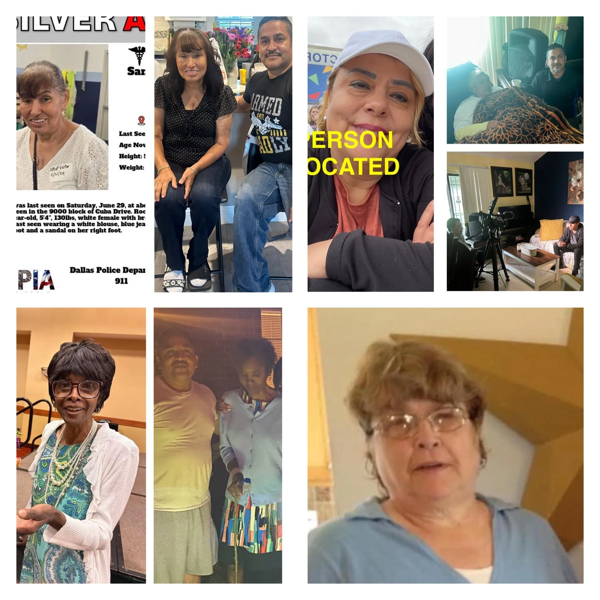 A collage of eight photographs featuring various people in different settings, including a woman at a health clinic, two people at a celebration, a woman smiling for a selfie, a woman resting in a room, a woman with glasses in a colorful outfit, two 