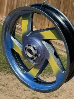 Savanah Blue, Majestic Purple, Spring Yellow and Gloss Black with a Heavy Sparkle Clear